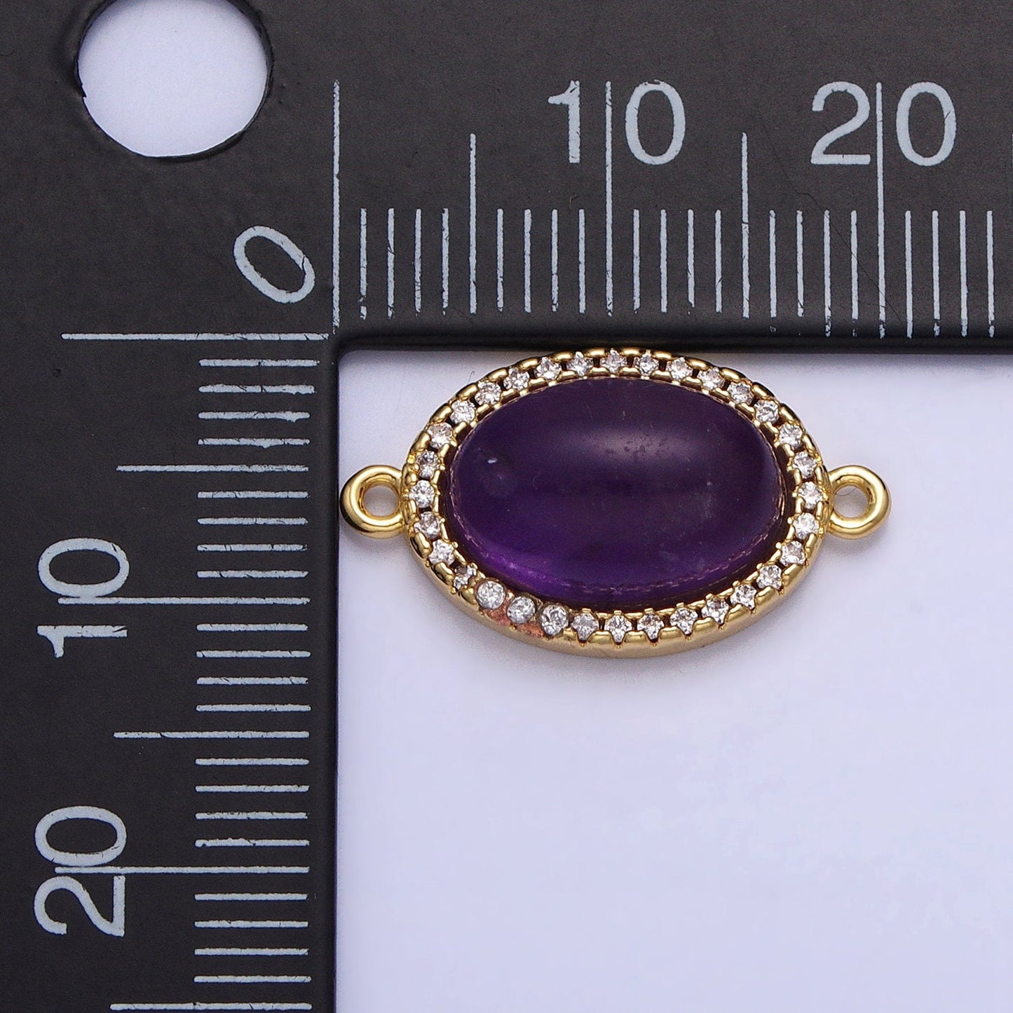 Gemstone Oval Connector Amethyst 24k Gold Filled Charm Connector Nature Stone Cabochon Link Connector for Bracelet Necklace Y-795