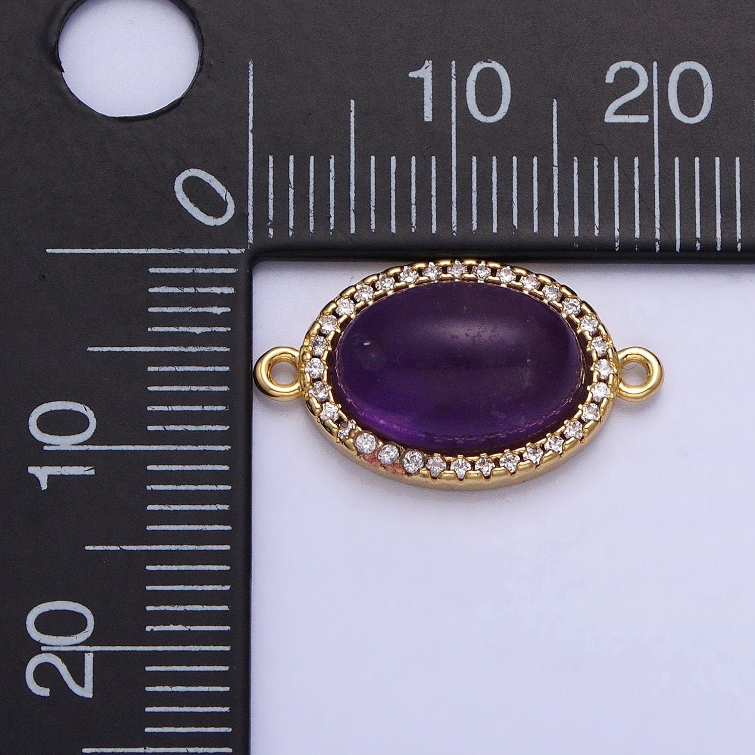 Gemstone Oval Connector Amethyst 24k Gold Filled Charm Connector Nature Stone Cabochon Link Connector for Bracelet Necklace Y-795