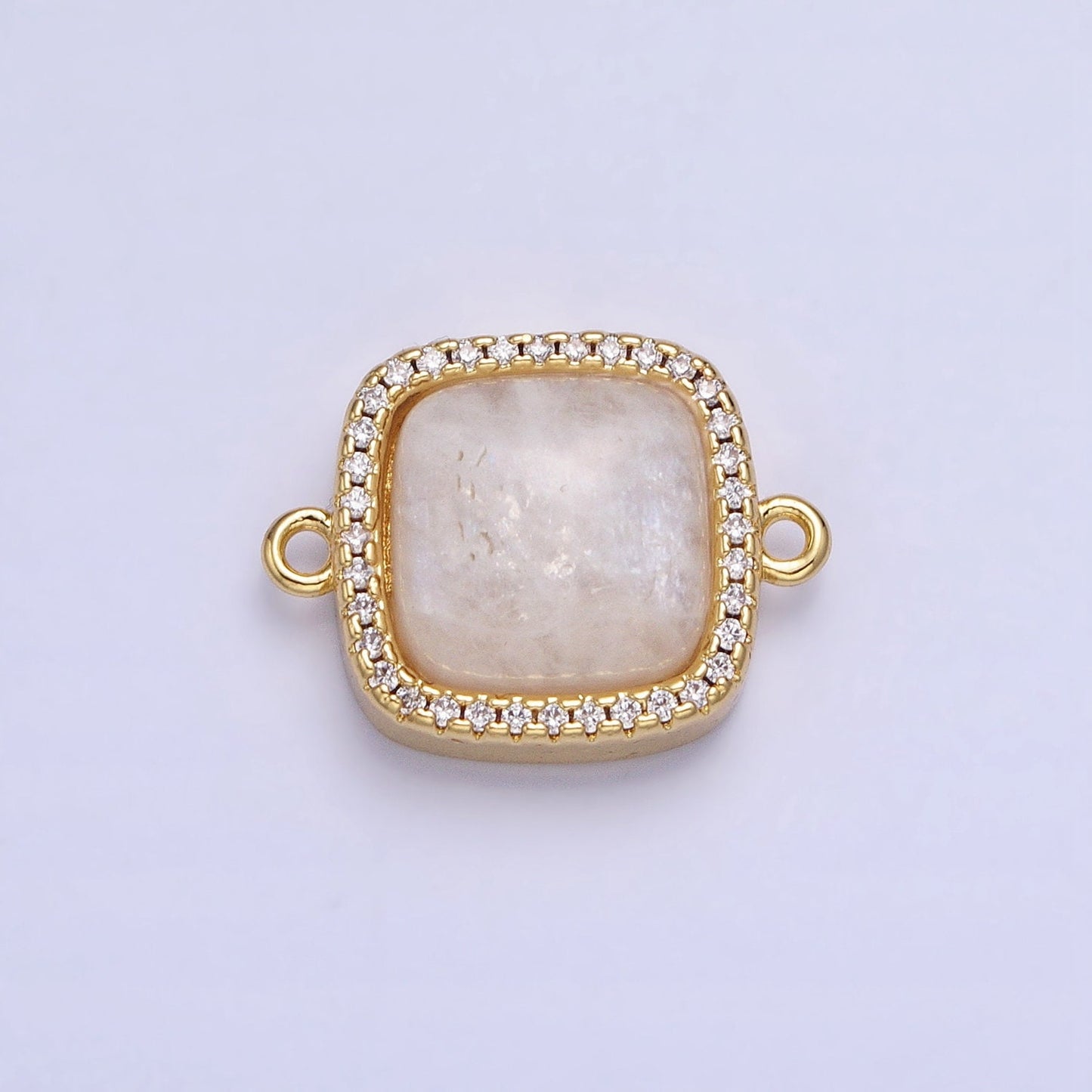 24K Gold Filled White Moonstone, Rose Quartz, Blue Agate, Tiger Eye, Amethyst, Onyx Micro Paved CZ Square Connector | Y-803~Y806