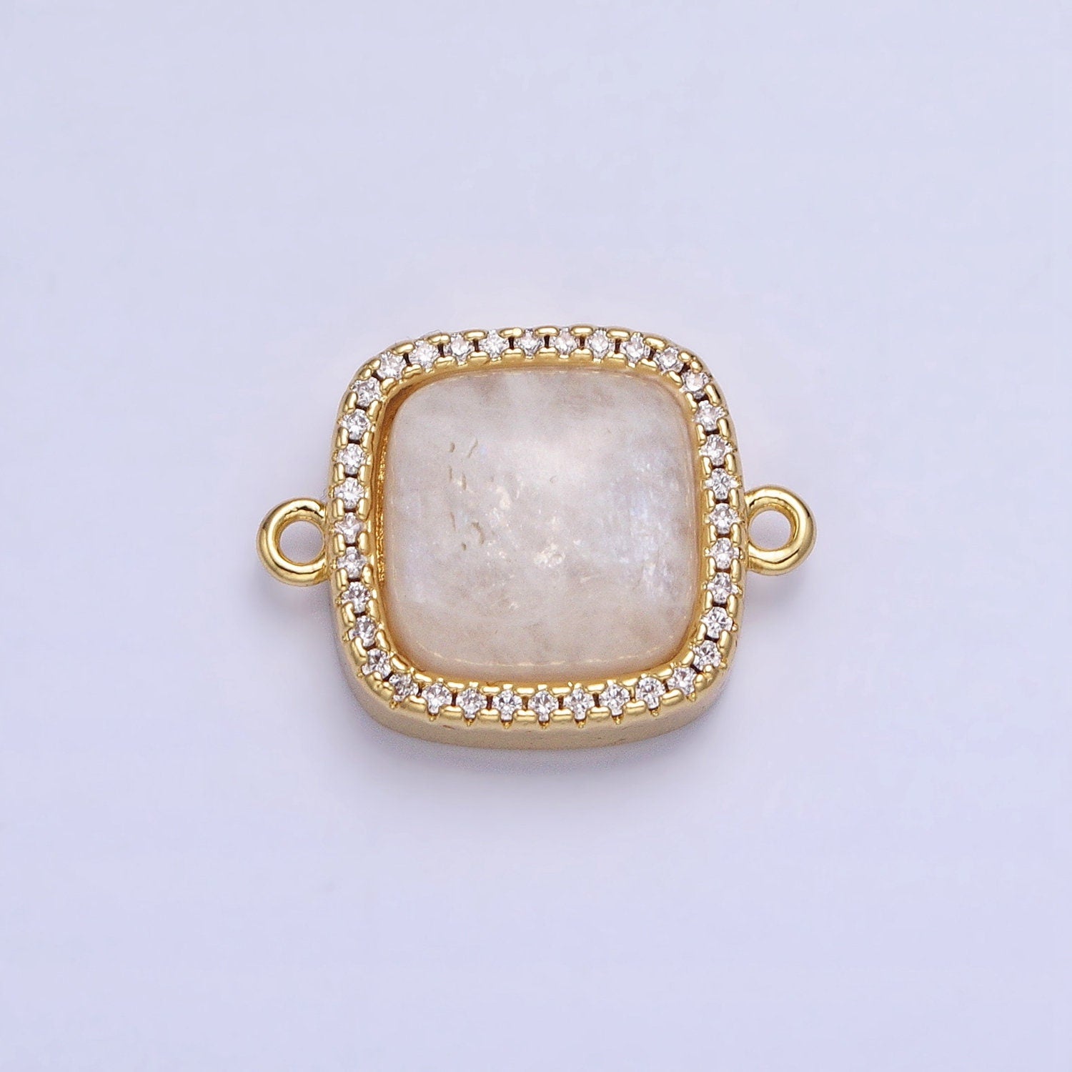 24K Gold Filled White Moonstone, Rose Quartz, Blue Agate, Tiger Eye, Amethyst, Onyx Micro Paved CZ Square Connector | Y-803~Y806