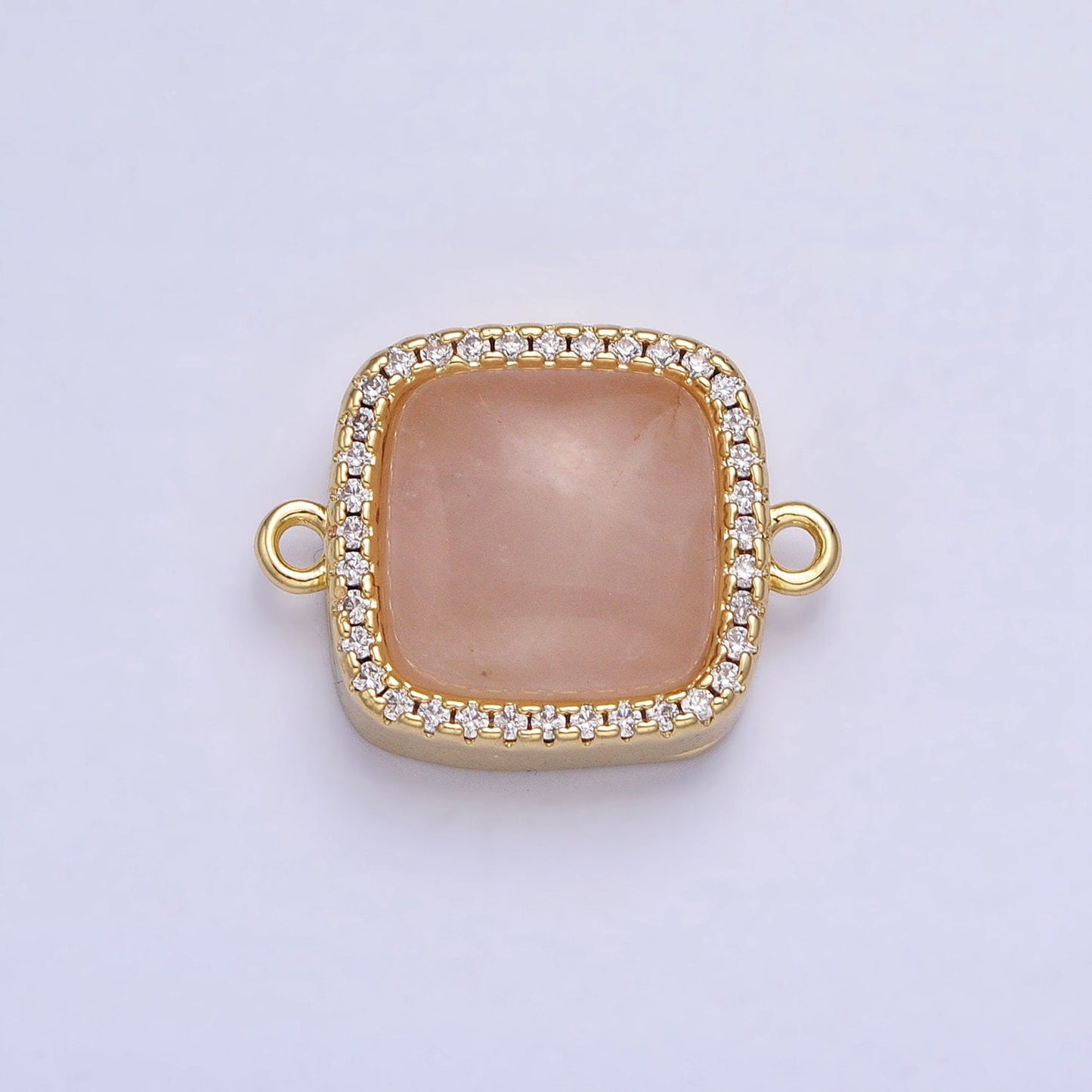 24K Gold Filled White Moonstone, Rose Quartz, Blue Agate, Tiger Eye, Amethyst, Onyx Micro Paved CZ Square Connector | Y-803~Y806