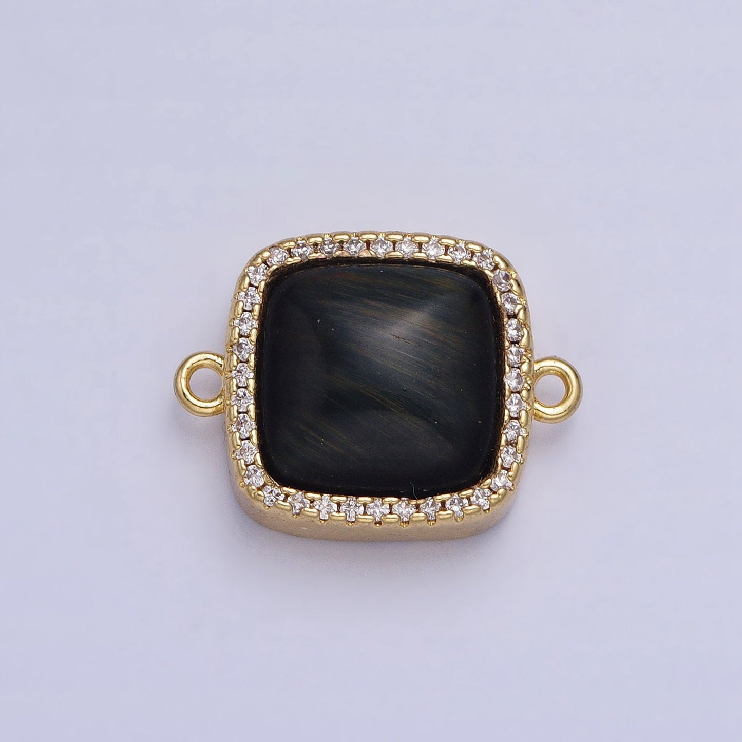 24K Gold Filled White Moonstone, Rose Quartz, Blue Agate, Tiger Eye, Amethyst, Onyx Micro Paved CZ Square Connector | Y-803~Y806