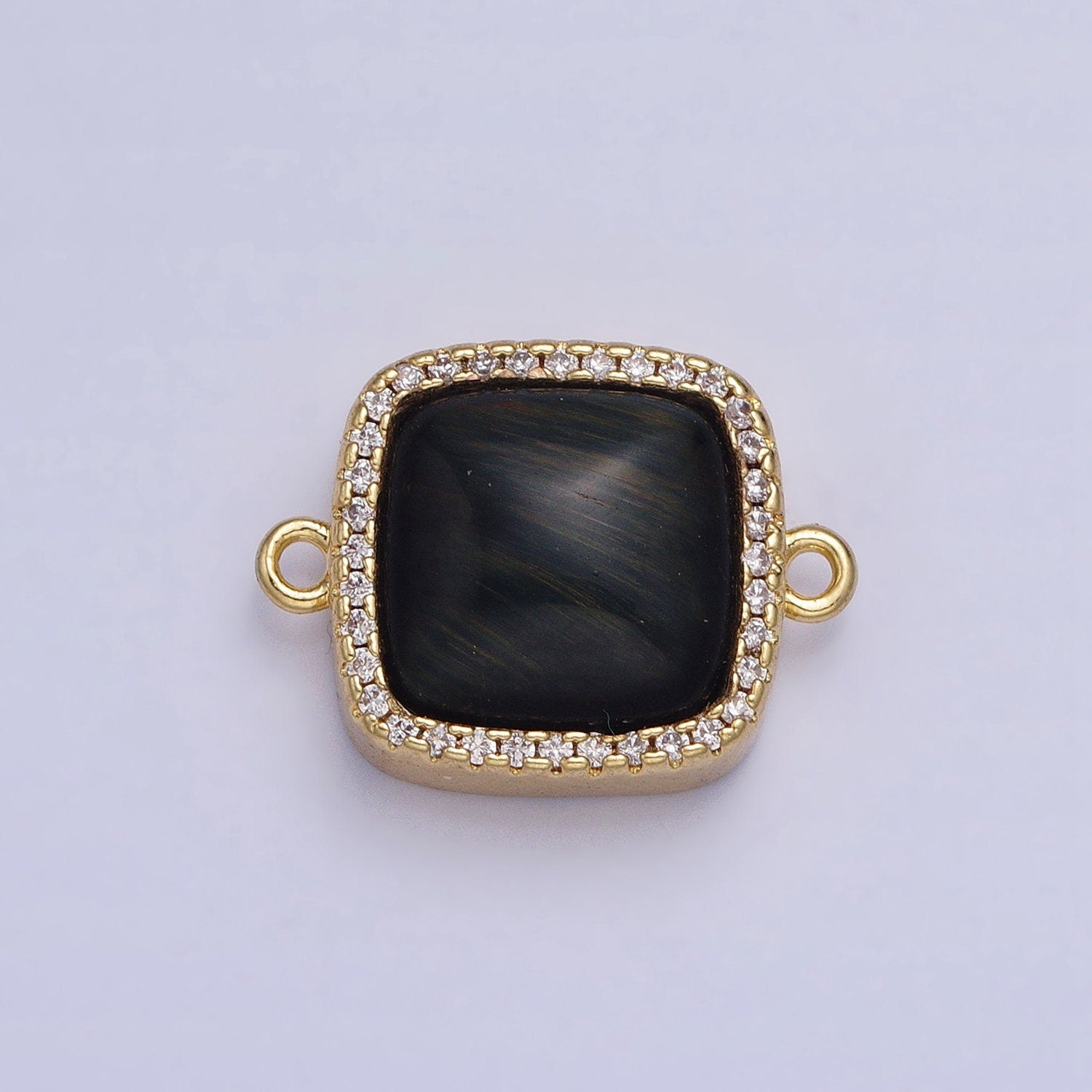 24K Gold Filled White Moonstone, Rose Quartz, Blue Agate, Tiger Eye, Amethyst, Onyx Micro Paved CZ Square Connector | Y-803~Y806