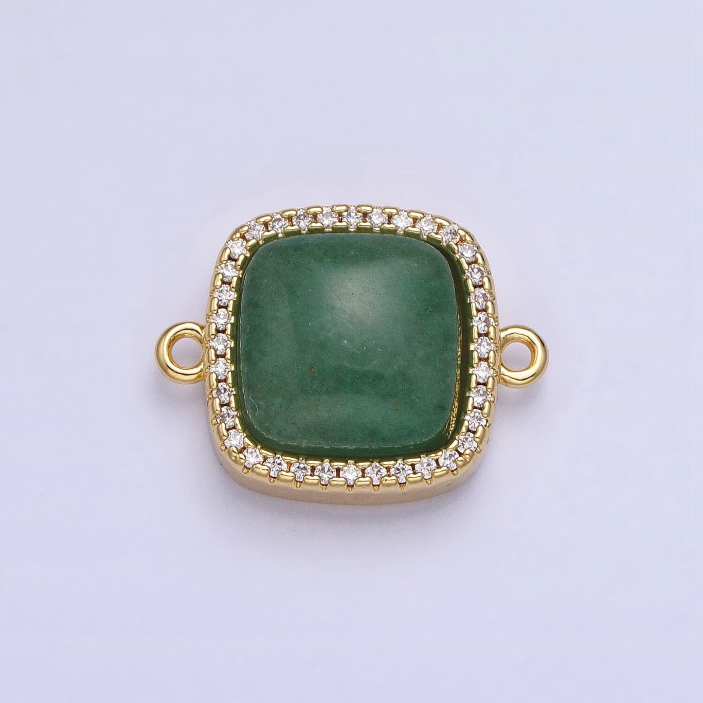 24K Gold Filled White Moonstone, Rose Quartz, Blue Agate, Tiger Eye, Amethyst, Onyx Micro Paved CZ Square Connector | Y-803~Y806