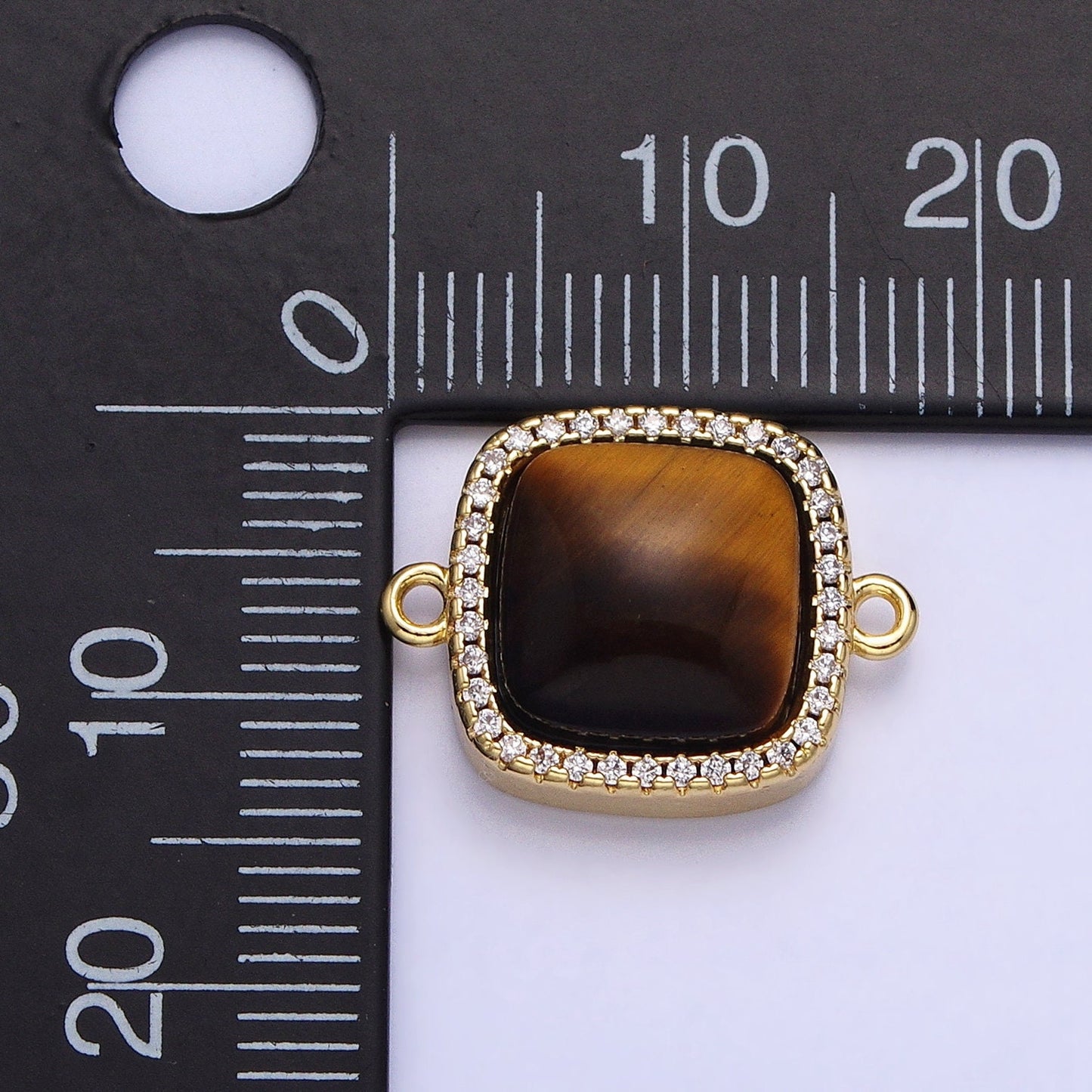 24K Gold Filled White Moonstone, Rose Quartz, Blue Agate, Tiger Eye, Amethyst, Onyx Micro Paved CZ Square Connector | Y-803~Y806