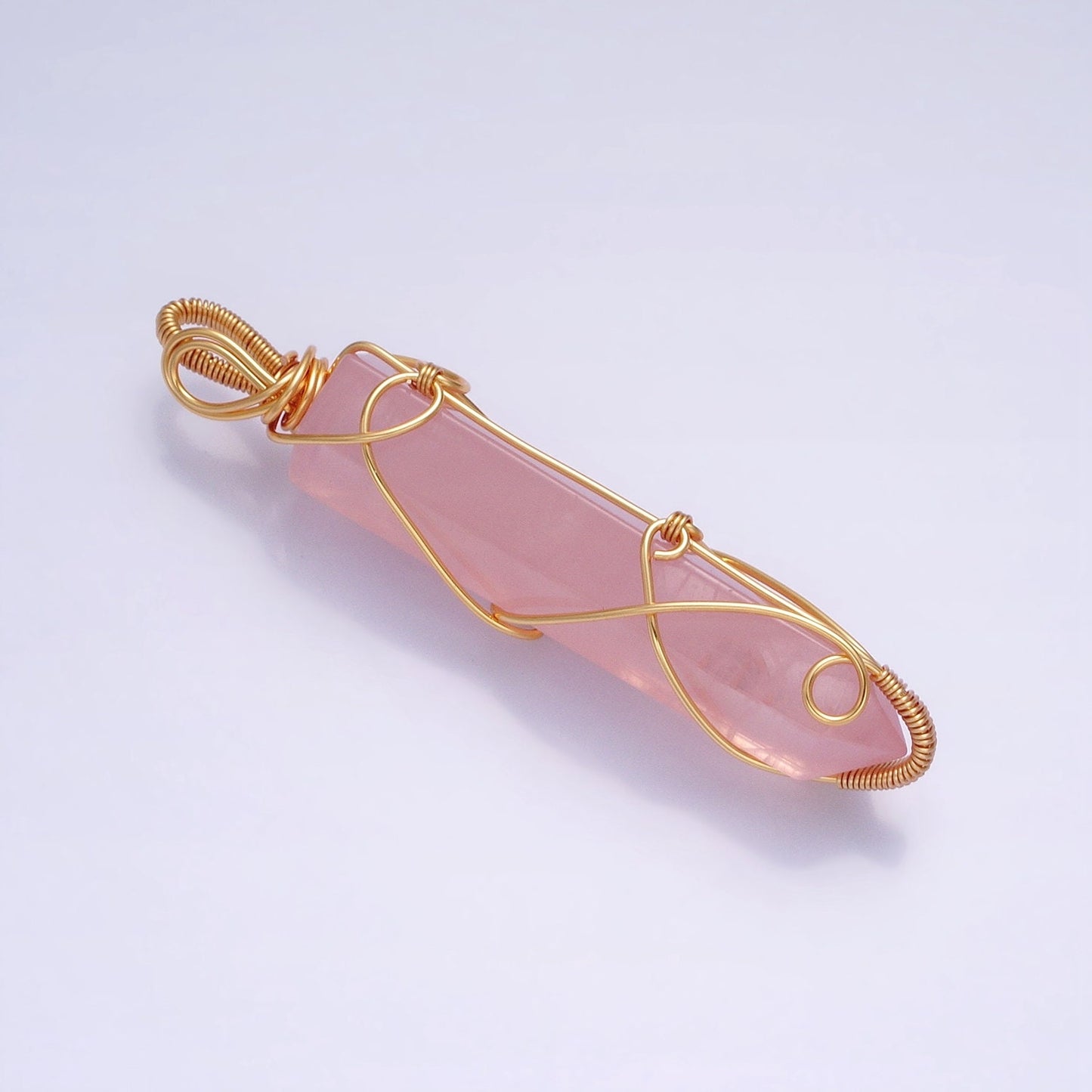 Handmade Crystal Wire Wrapped Necklaces Pendant Rose Quartz Gold Fill Healing Stone Chakra Point Birthstone Gemstone Necklaces Charm AA224