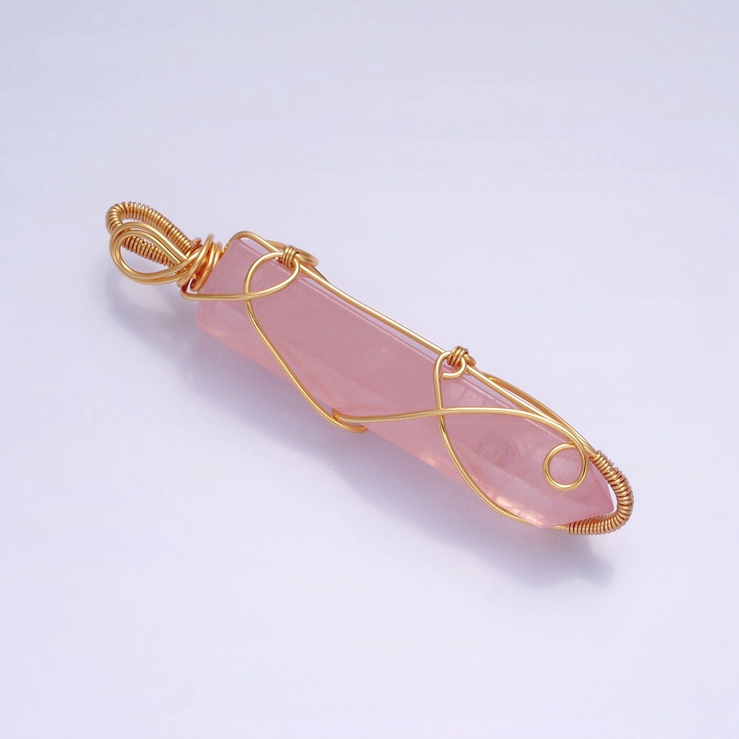 Handmade Crystal Wire Wrapped Necklaces Pendant Rose Quartz Gold Fill Healing Stone Chakra Point Birthstone Gemstone Necklaces Charm AA224