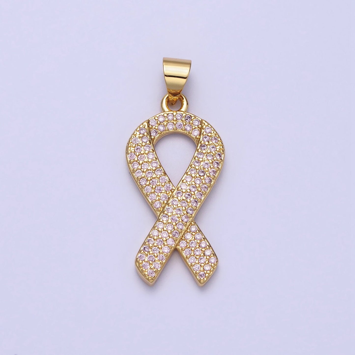 Pink CZ Gold Ribbon Charms, Breast Cancer Awareness, October Ribbon Pendant for Charity Handmade Bracelet Earring Necklace Supply AA163