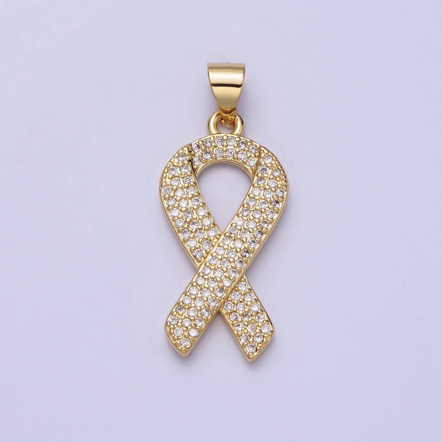 Pink CZ Gold Ribbon Charms, Breast Cancer Awareness, October Ribbon Pendant for Charity Handmade Bracelet Earring Necklace Supply AA163