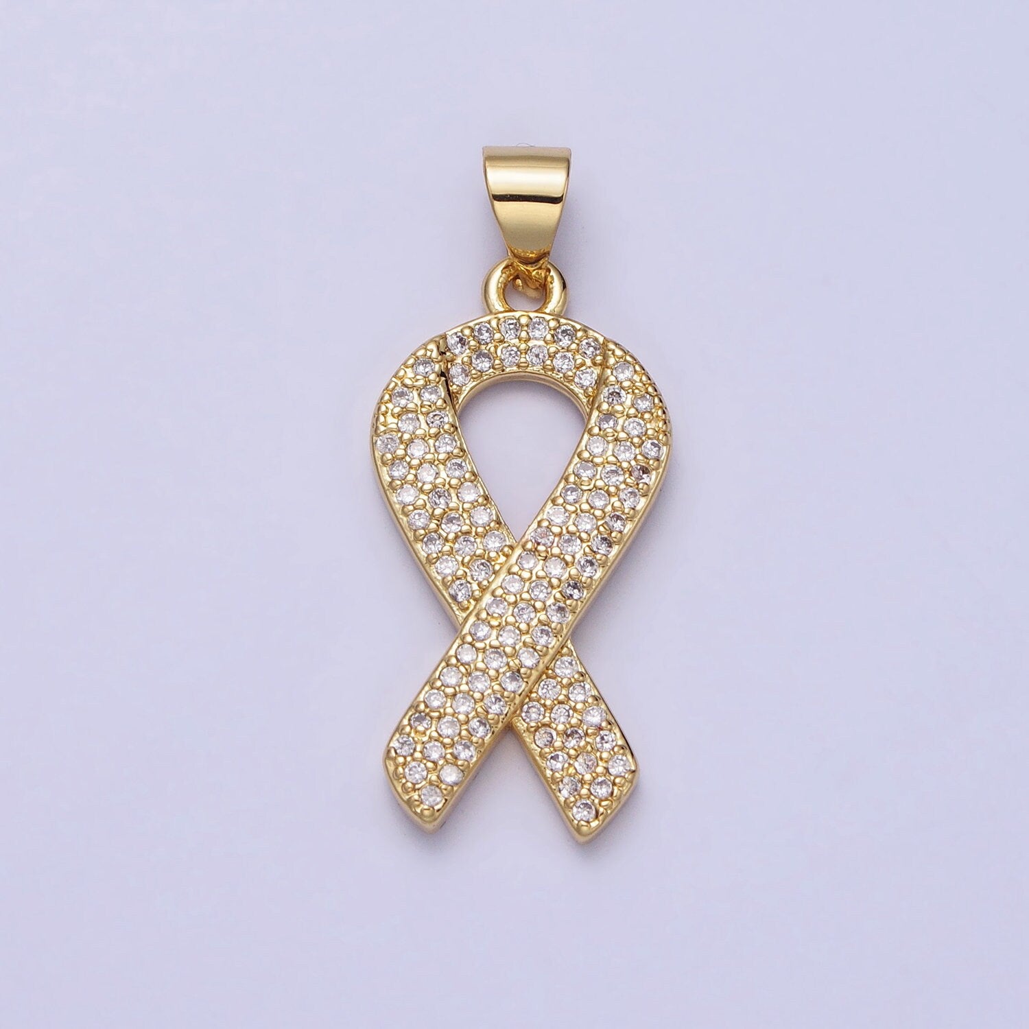 Pink CZ Gold Ribbon Charms, Breast Cancer Awareness, October Ribbon Pendant for Charity Handmade Bracelet Earring Necklace Supply AA163