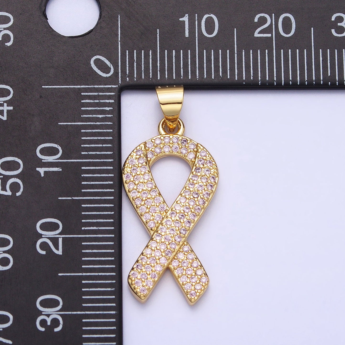 Pink CZ Gold Ribbon Charms, Breast Cancer Awareness, October Ribbon Pendant for Charity Handmade Bracelet Earring Necklace Supply AA163