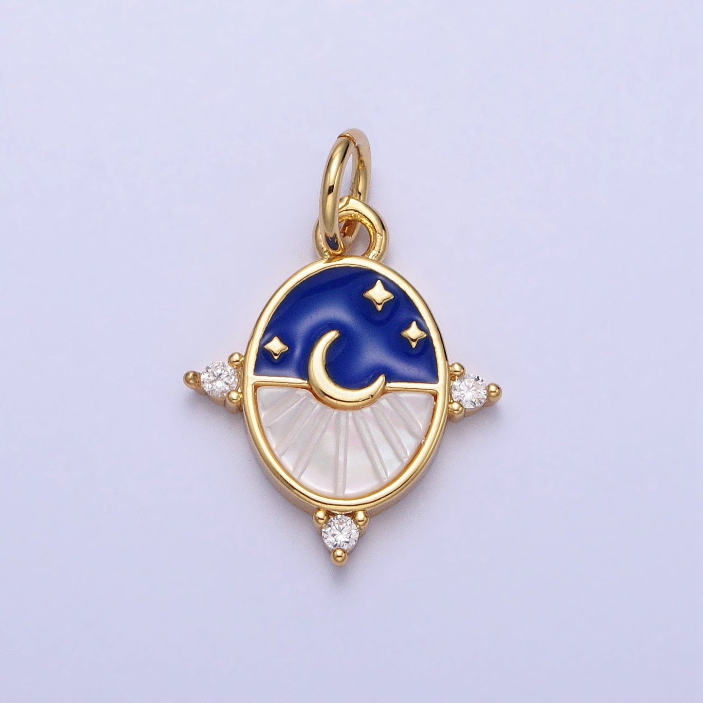 Dainty Crescent Moon Pendant Shell Pearl Moon Star Good Night Charm 24k Gold Filled Jewelry Supplies Enamel Charm AC381