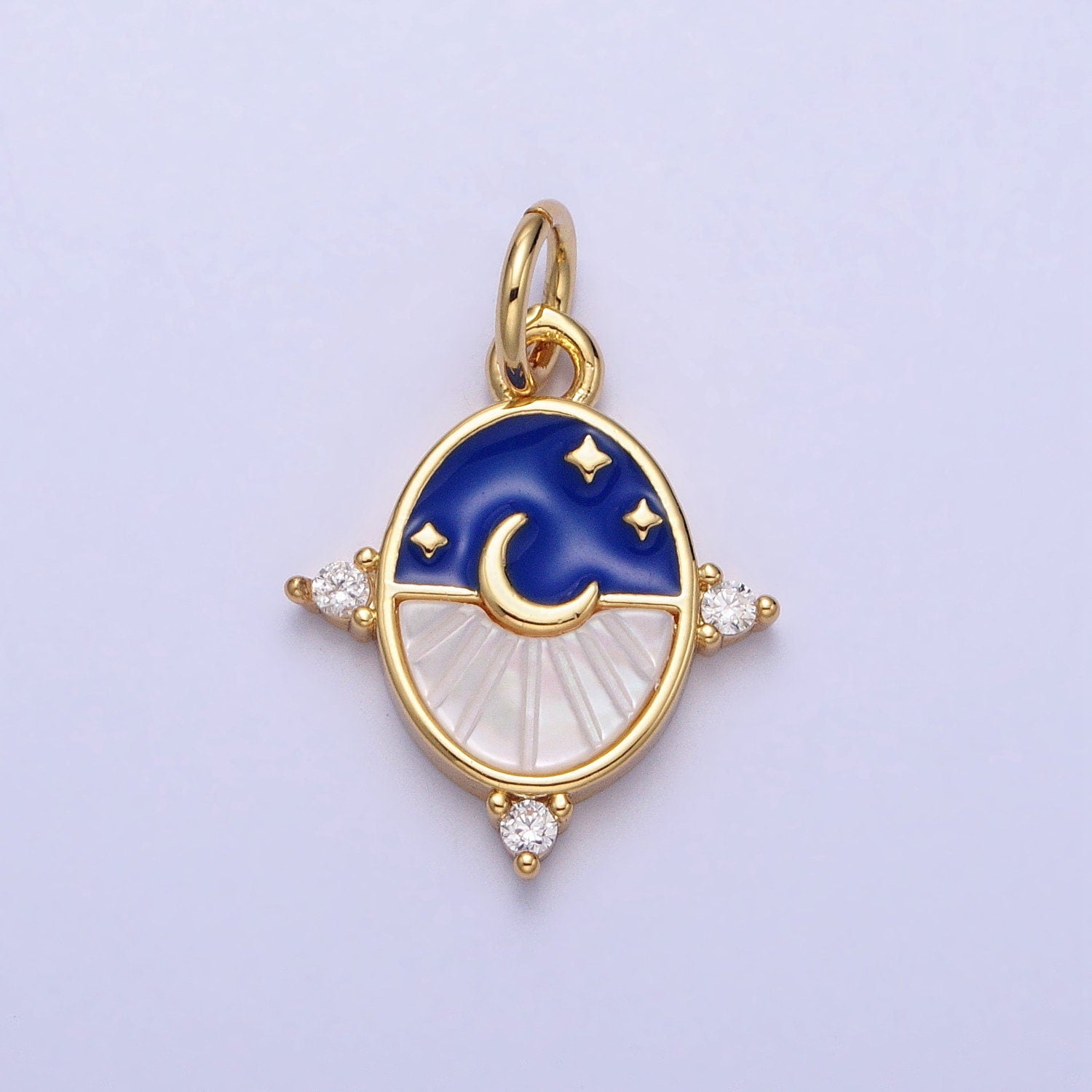 Dainty Crescent Moon Pendant Shell Pearl Moon Star Good Night Charm 24k Gold Filled Jewelry Supplies Enamel Charm AC381