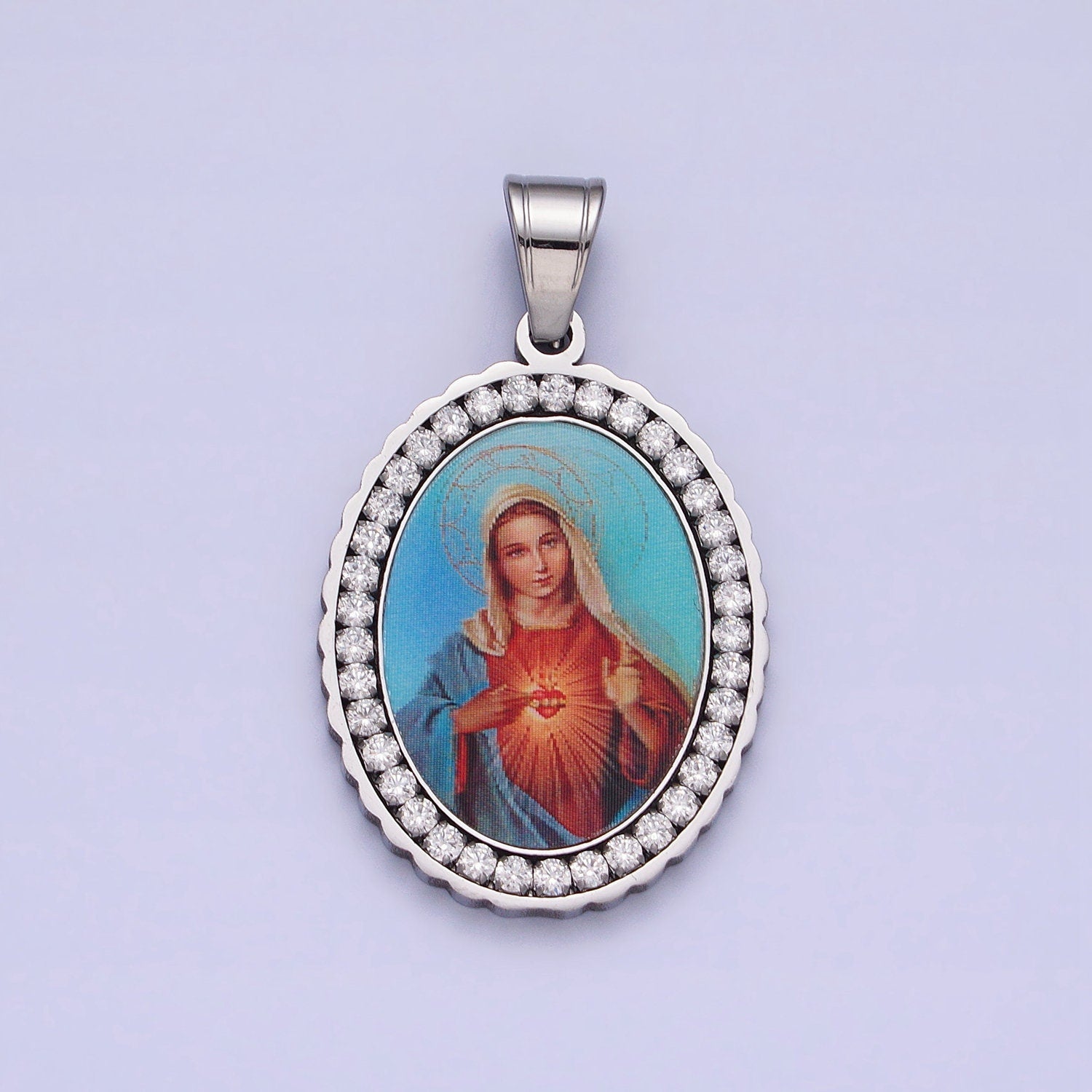 CZ Stainless Steel Gold Our Lady of Guadalupe Charm Virgin Mary Necklace Pendant Catholic Religious Jewelry Making Supply J778