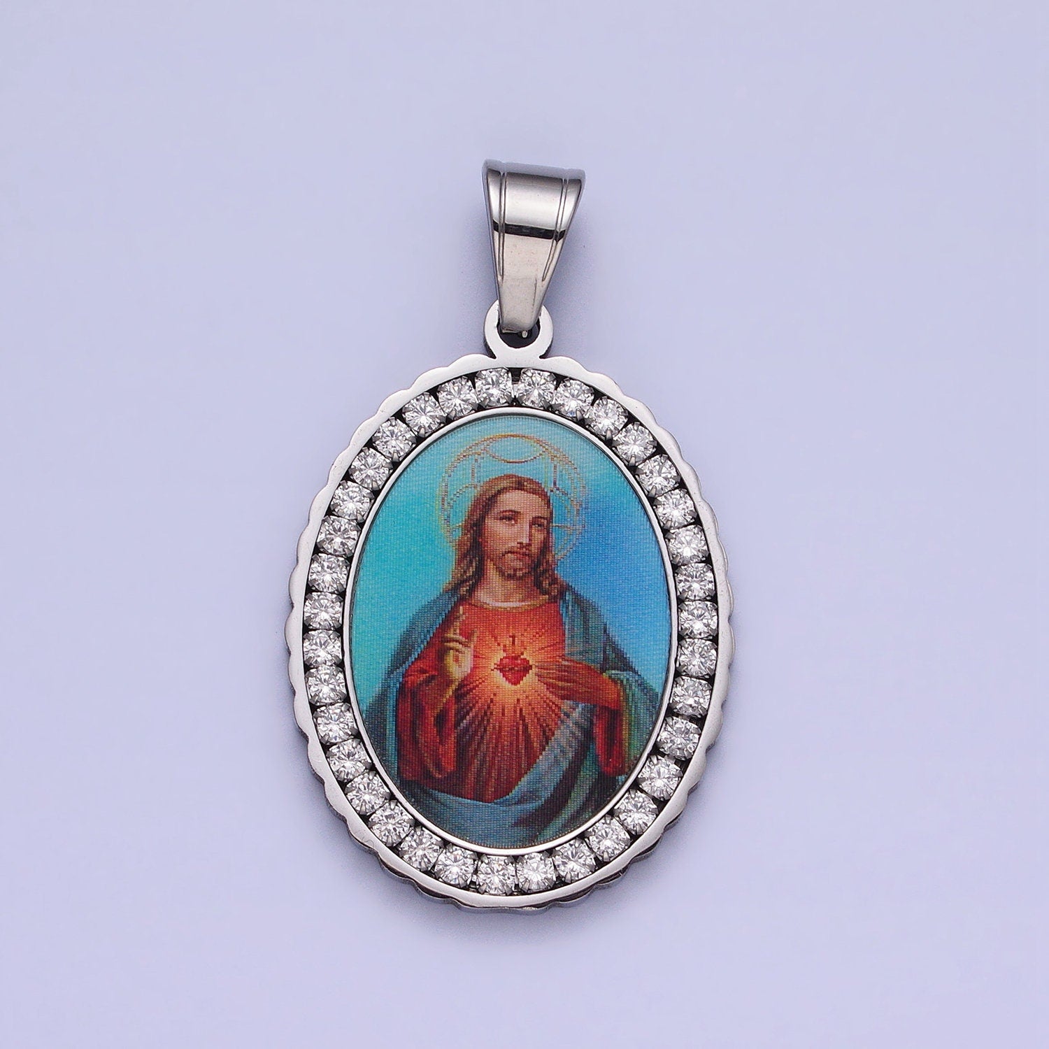 CZ Stainless Steel Jesus Charm Lord Heavenly Father Necklace Pendant Christian Catholic Religious Jewelry Making Supply J782