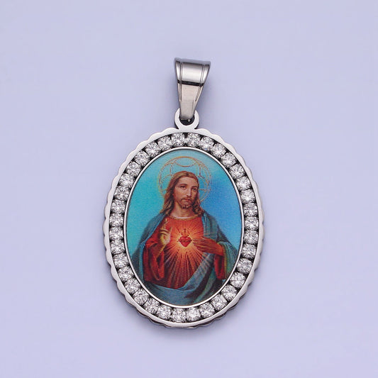 CZ Stainless Steel Jesus Charm Lord Heavenly Father Necklace Pendant Christian Catholic Religious Jewelry Making Supply J782