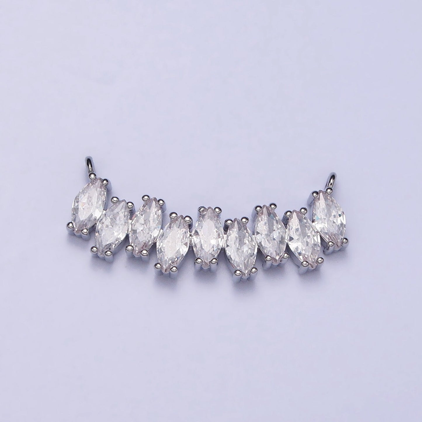 Short Gold, Silver Clear CZ Marquise Cubic Zirconia Curved Lined 22.5mm Link Connector for Necklace Bracelet Component | Y-810