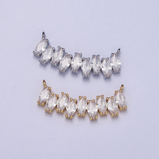 Short Gold, Silver Clear CZ Marquise Cubic Zirconia Curved Lined 22.5mm Link Connector for Necklace Bracelet Component | Y-810