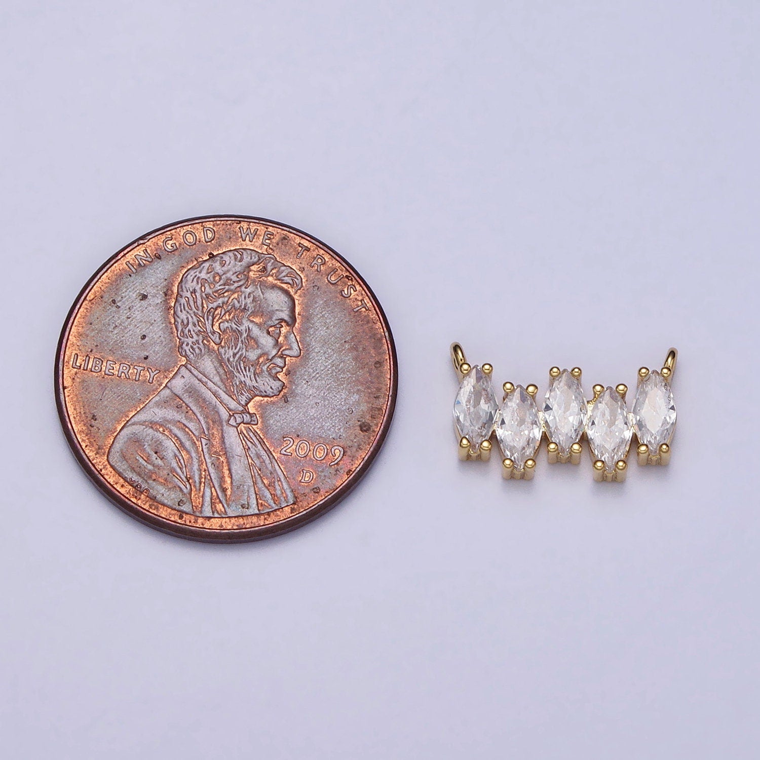 Mini Gold, Silver Clear CZ Marquise Cubic Zirconia Curved Lined 12.8mm Link Connector for Necklace Bracelet Component | Y-811