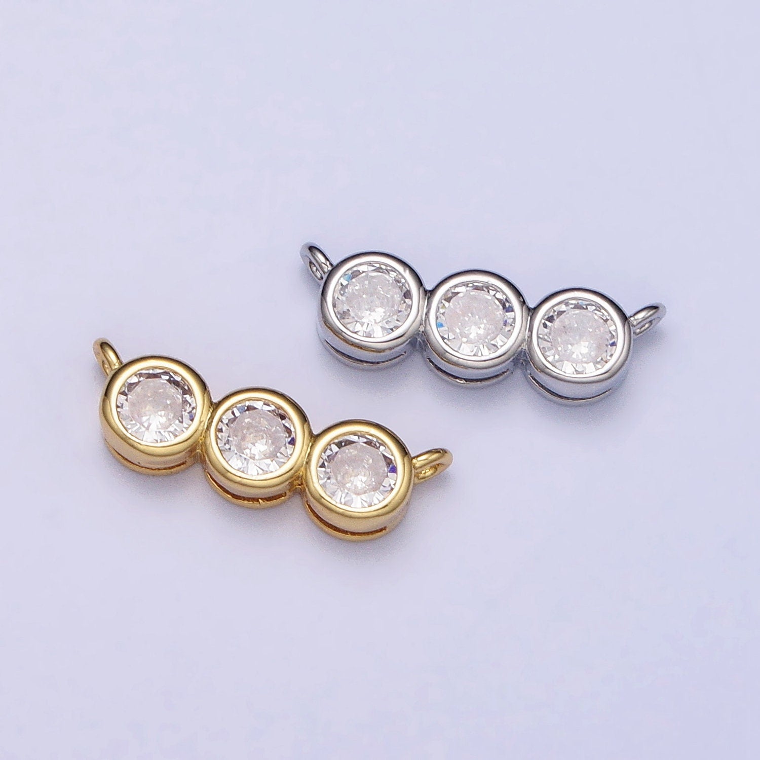 Mini Gold, Silver Clear Round Bezel Cut Cubic Zirconia 13.5mm Link Connector for Necklace Bracelet Component | Y-812