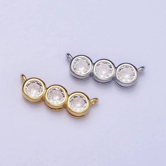 Mini Gold, Silver Clear Round Bezel Cut Cubic Zirconia 13.5mm Link Connector for Necklace Bracelet Component | Y-812