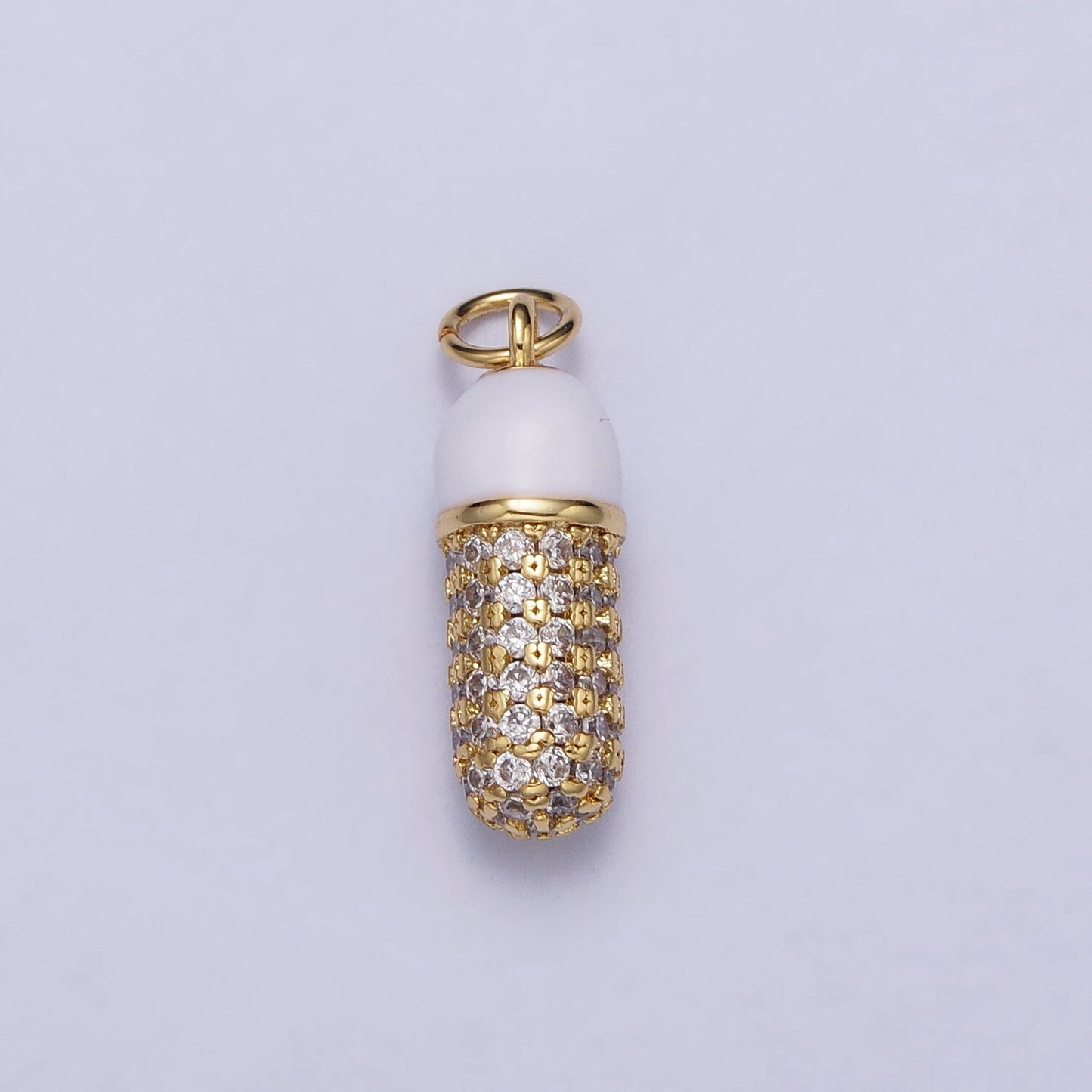 Silver CZ 14K Gold Filled Pill Bar Charm CZ White Enamel Pill Pendant for Bracelet Necklace Earring Component Supply AC402