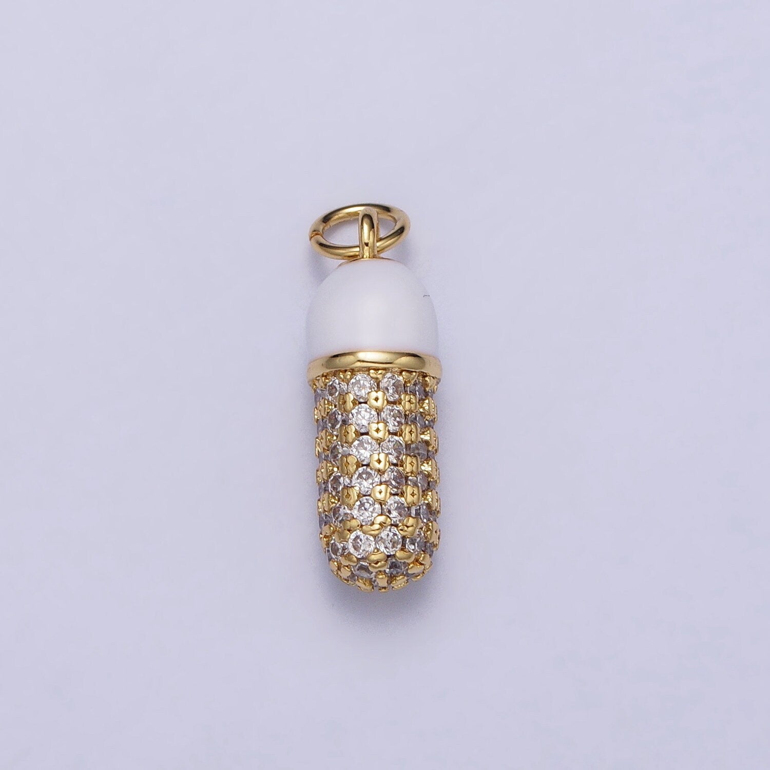 Silver CZ 14K Gold Filled Pill Bar Charm CZ White Enamel Pill Pendant for Bracelet Necklace Earring Component Supply AC402