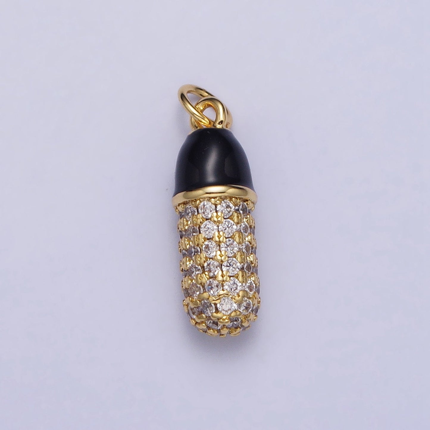 Silver CZ 14K Gold Filled Pill Bar Charm CZ White Enamel Pill Pendant for Bracelet Necklace Earring Component Supply AC402