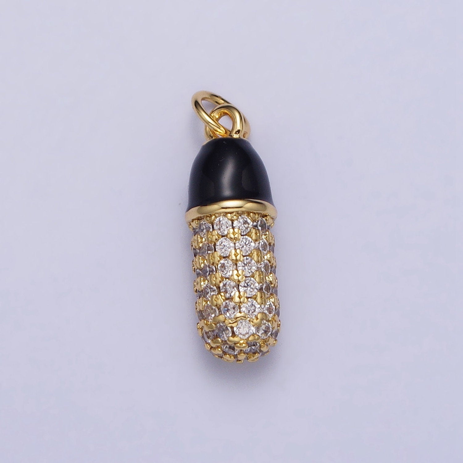 Silver CZ 14K Gold Filled Pill Bar Charm CZ White Enamel Pill Pendant for Bracelet Necklace Earring Component Supply AC402