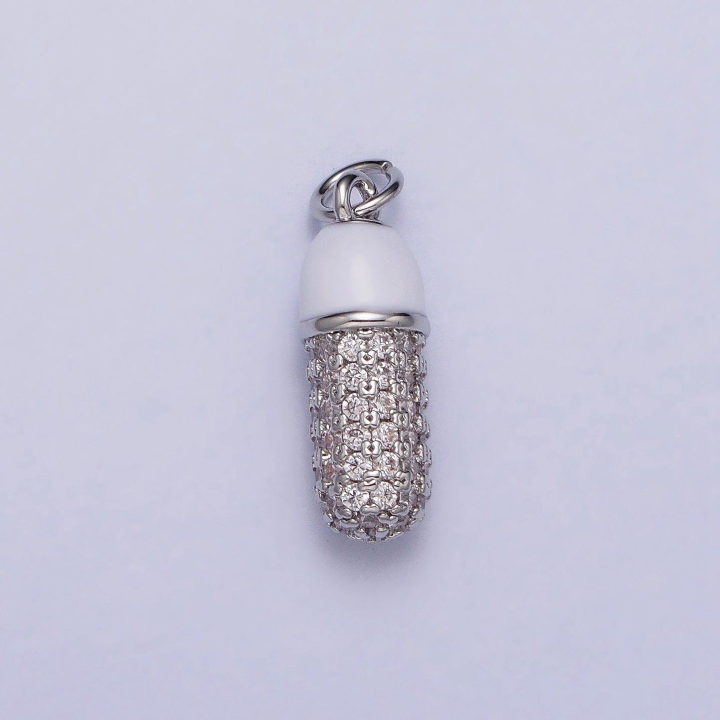 Silver CZ 14K Gold Filled Pill Bar Charm CZ White Enamel Pill Pendant for Bracelet Necklace Earring Component Supply AC402
