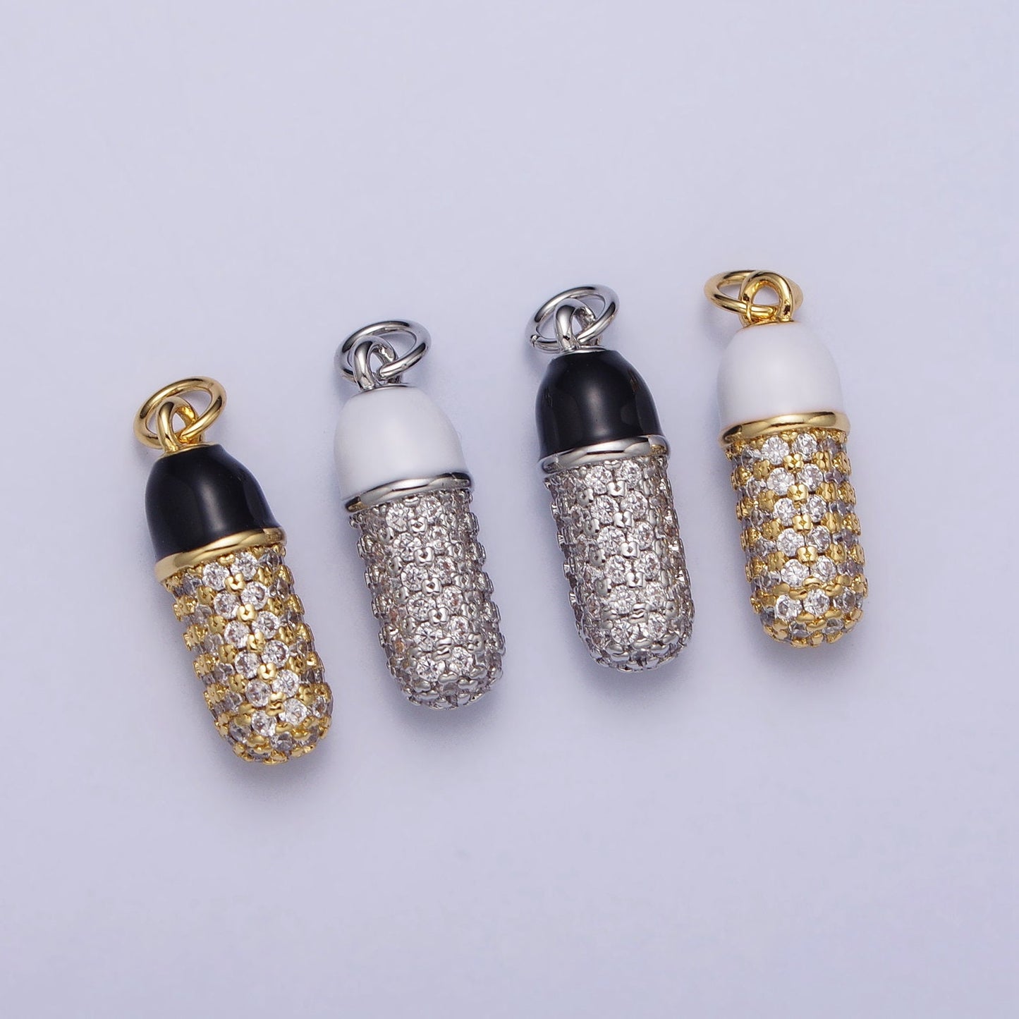 Silver CZ 14K Gold Filled Pill Bar Charm CZ White Enamel Pill Pendant for Bracelet Necklace Earring Component Supply AC402
