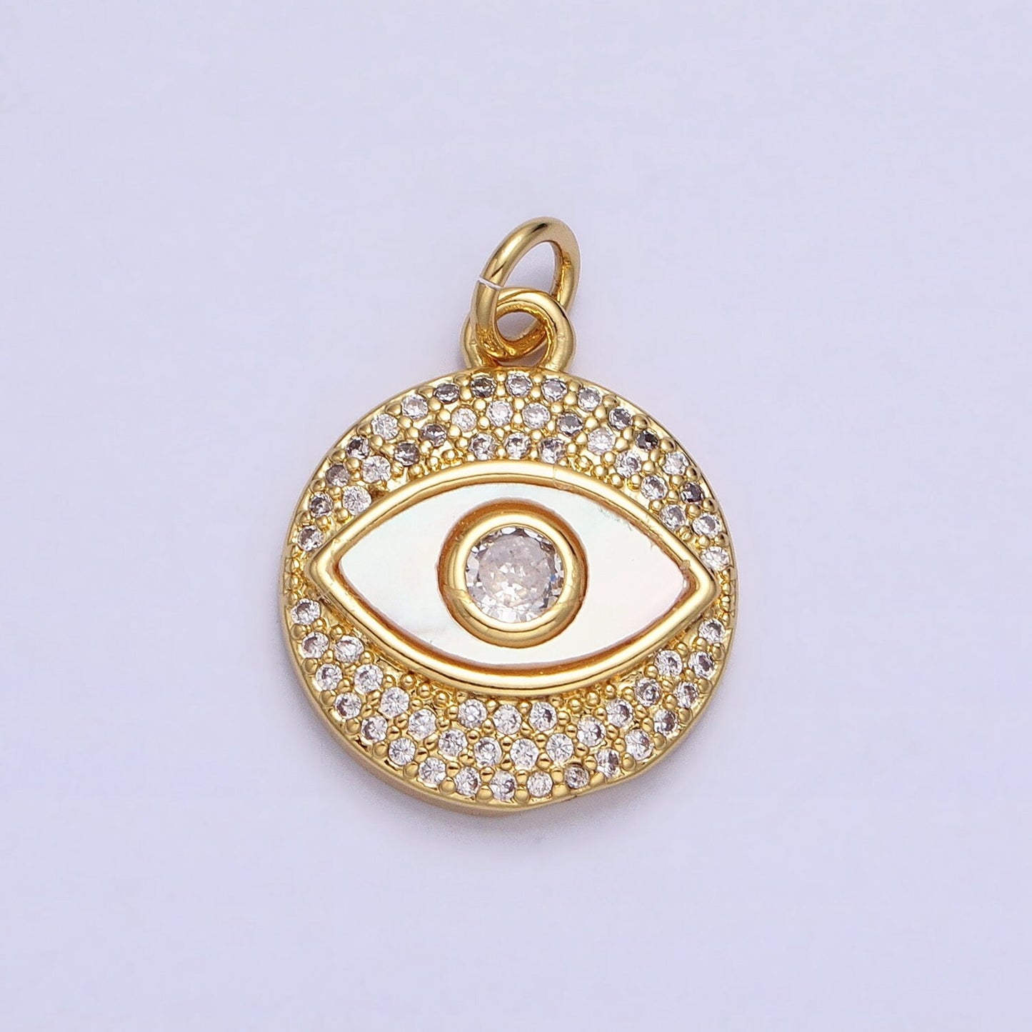 Dainty Gold Evil Eye Charm, 24K Gold Filled CZ Micro Pave Evil Eye Pendant, Evil Eye Necklace Charm 21.6x15mm AC-590
