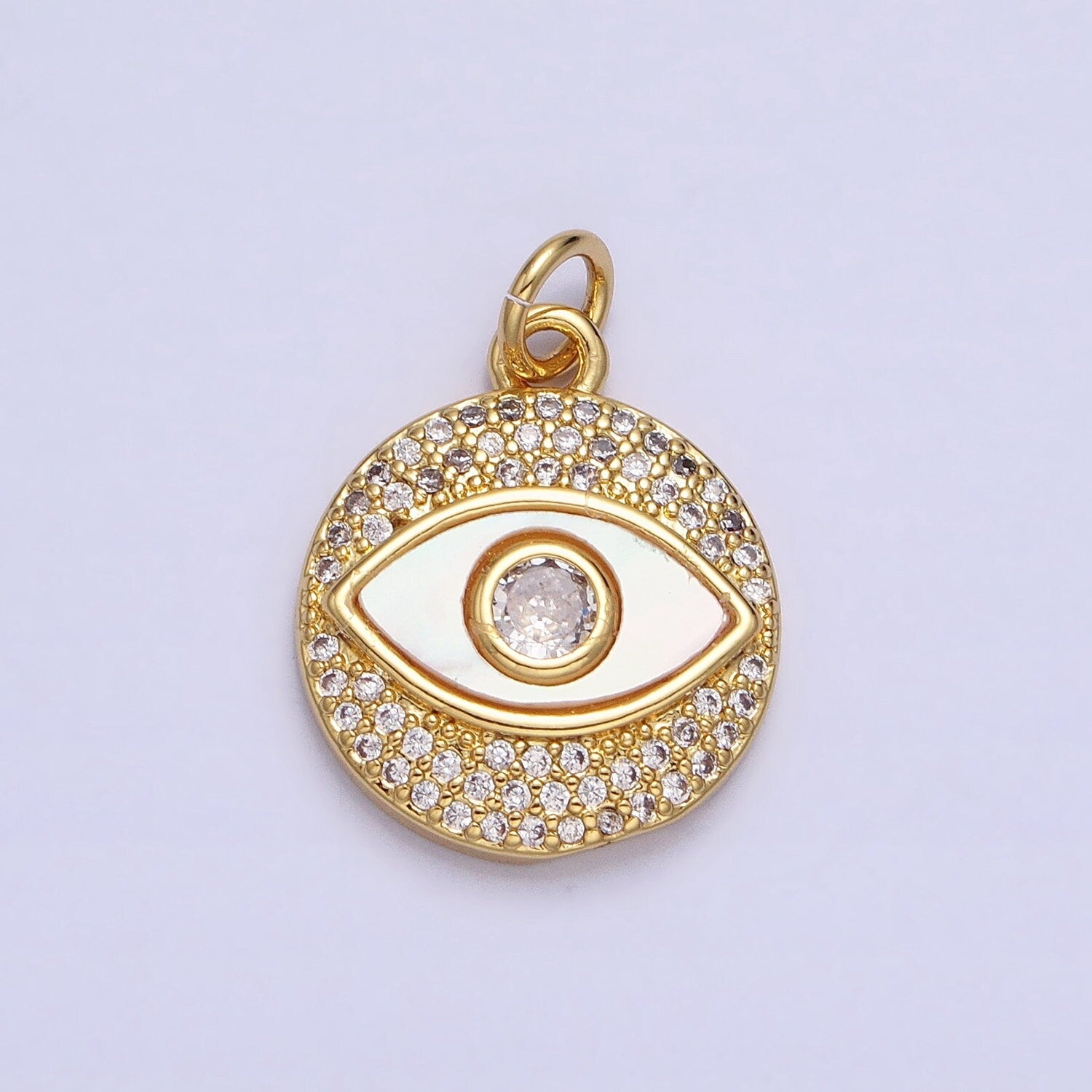 Dainty Gold Evil Eye Charm, 24K Gold Filled CZ Micro Pave Evil Eye Pendant, Evil Eye Necklace Charm 21.6x15mm AC-590