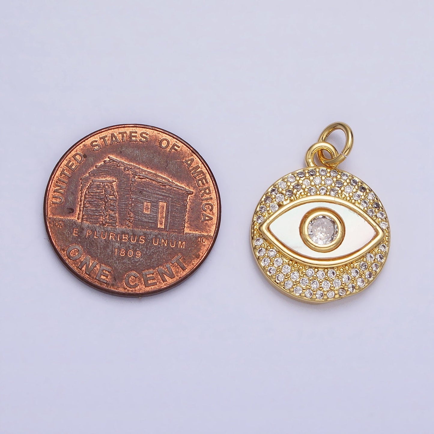 Dainty Gold Evil Eye Charm, 24K Gold Filled CZ Micro Pave Evil Eye Pendant, Evil Eye Necklace Charm 21.6x15mm AC-590