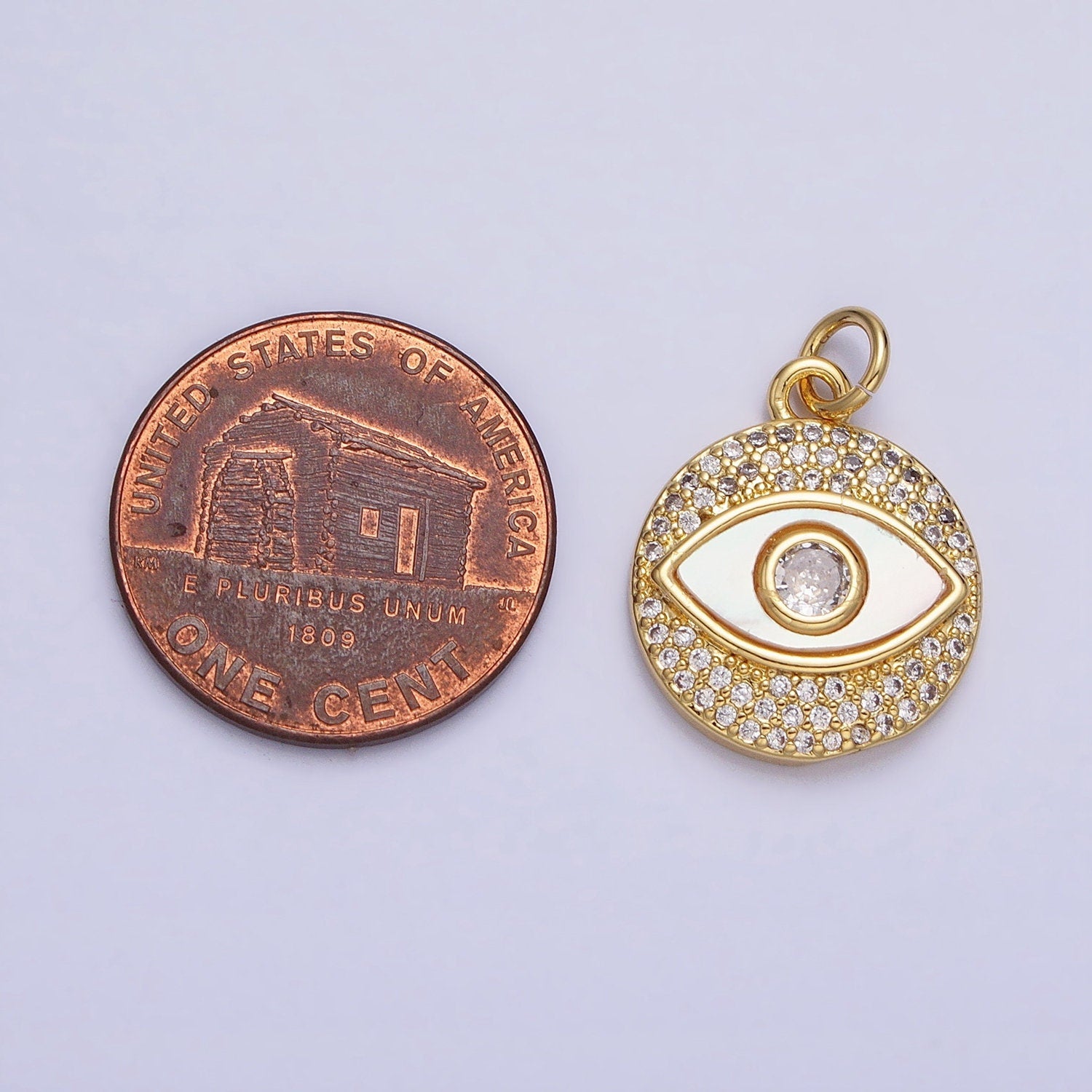 Dainty Gold Evil Eye Charm, 24K Gold Filled CZ Micro Pave Evil Eye Pendant, Evil Eye Necklace Charm 21.6x15mm AC-590