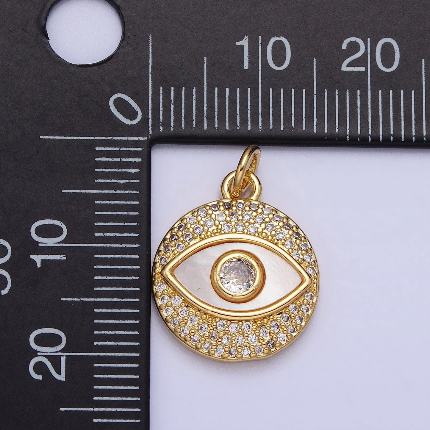 Dainty Gold Evil Eye Charm, 24K Gold Filled CZ Micro Pave Evil Eye Pendant, Evil Eye Necklace Charm 21.6x15mm AC-590
