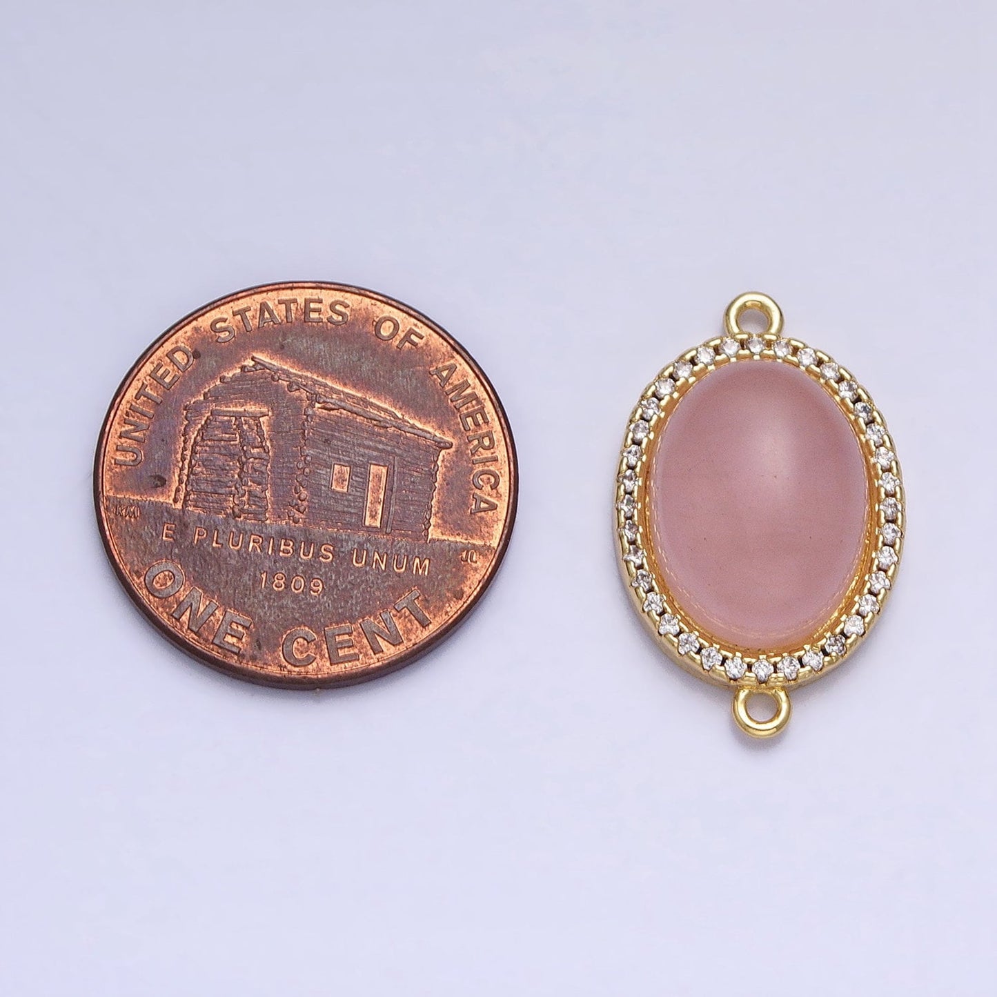 Gemstone Oval Connector, Rose Quartz 24k Gold Filled Charm Connector Nature Stone Cabochon Link Connector for Bracelet Necklace Y-793