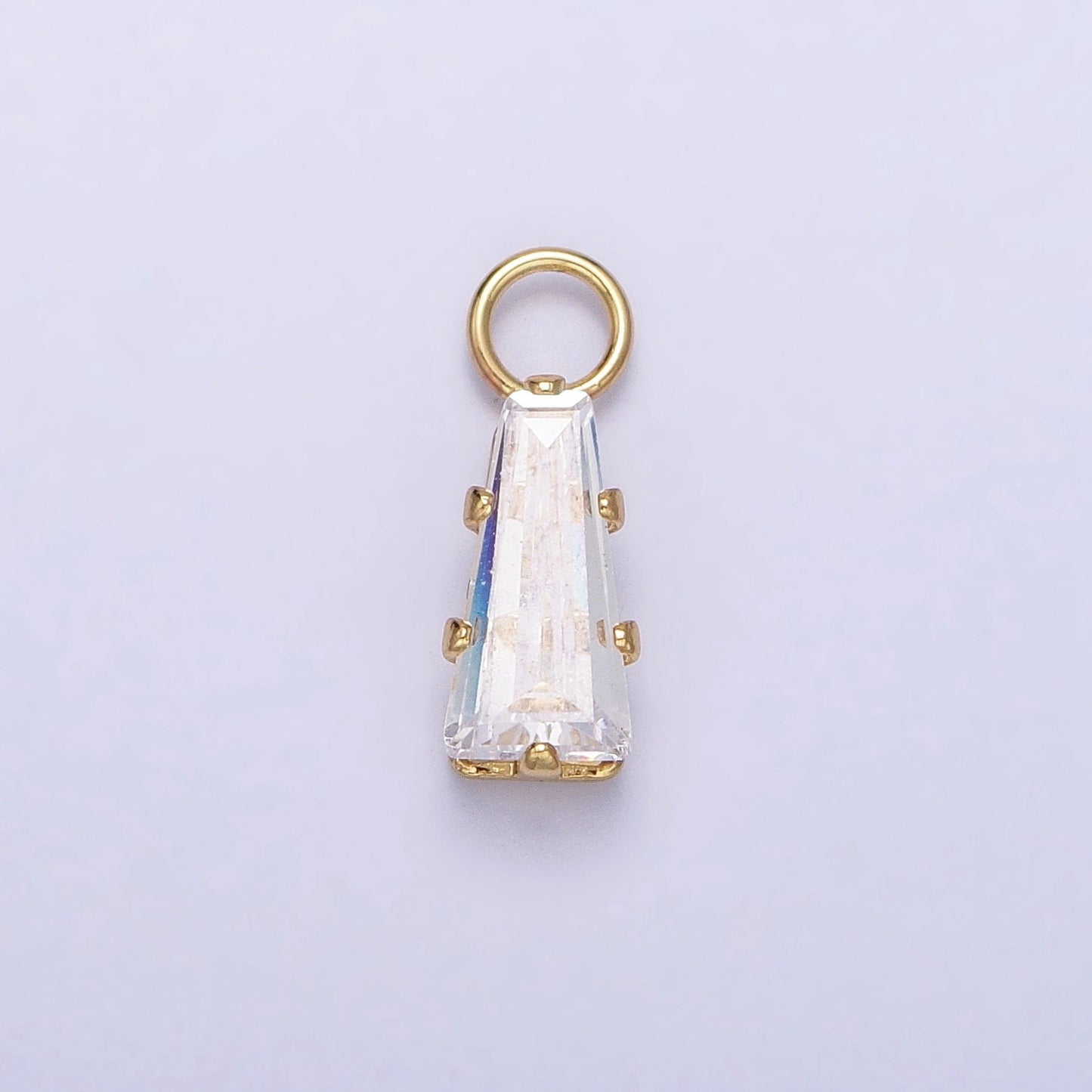 Mini Gold Baguette Cubic Zirconia Charm, Tiny Clear CZ Charm add on Charm for Bracelet Earring Necklace Supply AC422