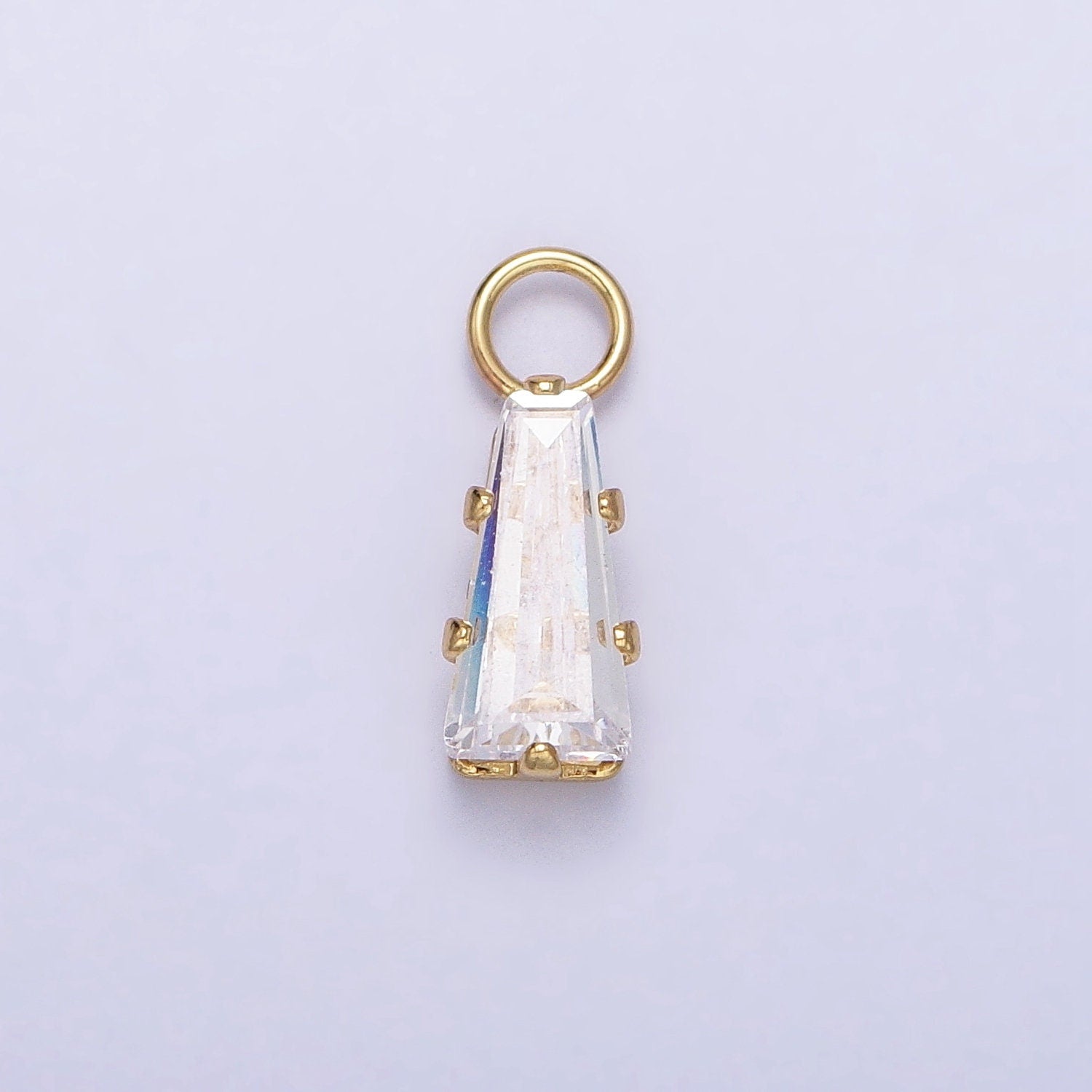 Mini Gold Baguette Cubic Zirconia Charm, Tiny Clear CZ Charm add on Charm for Bracelet Earring Necklace Supply AC422