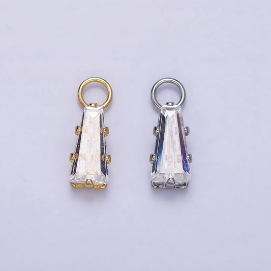 Mini Gold Baguette Cubic Zirconia Charm, Tiny Clear CZ Charm add on Charm for Bracelet Earring Necklace Supply AC422