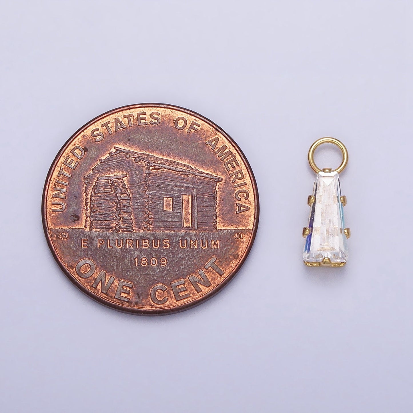 Mini Gold Baguette Cubic Zirconia Charm, Tiny Clear CZ Charm add on Charm for Bracelet Earring Necklace Supply AC422