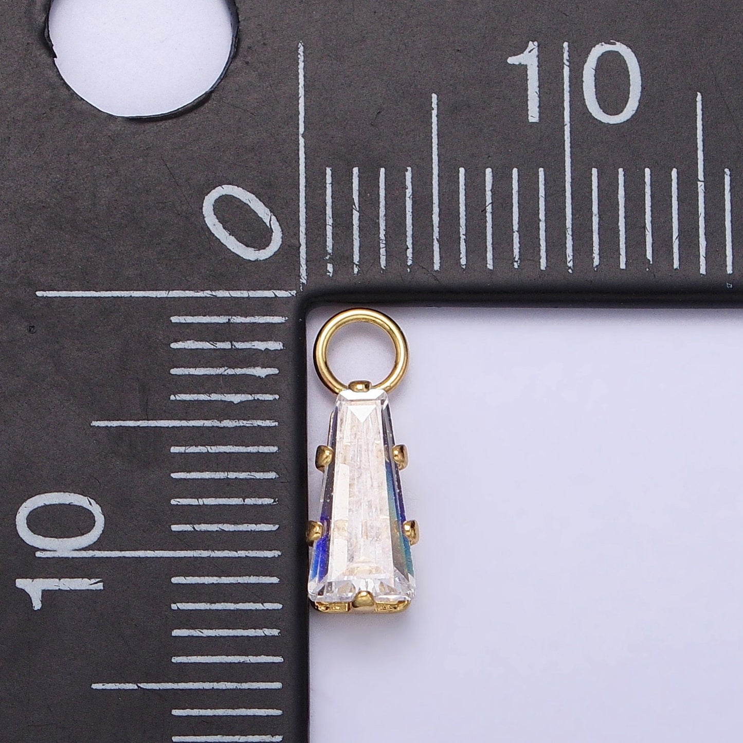 Mini Gold Baguette Cubic Zirconia Charm, Tiny Clear CZ Charm add on Charm for Bracelet Earring Necklace Supply AC422