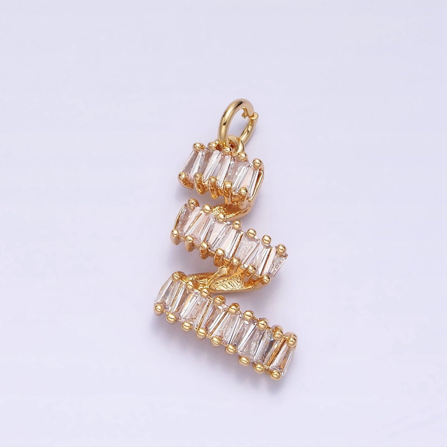 16K Gold Filled Spiral Twirl Clear Baguette CZ Lined Add-On Charm in Gold & Silver | AC1239 AC1240