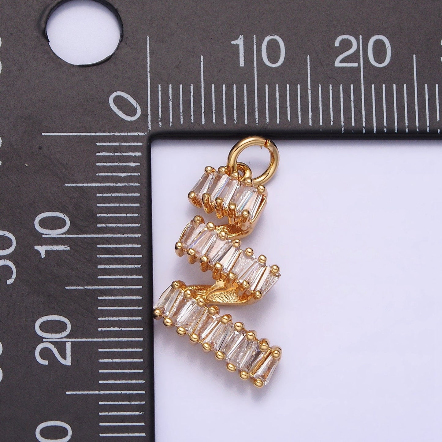 16K Gold Filled Spiral Twirl Clear Baguette CZ Lined Add-On Charm in Gold & Silver | AC1239 AC1240