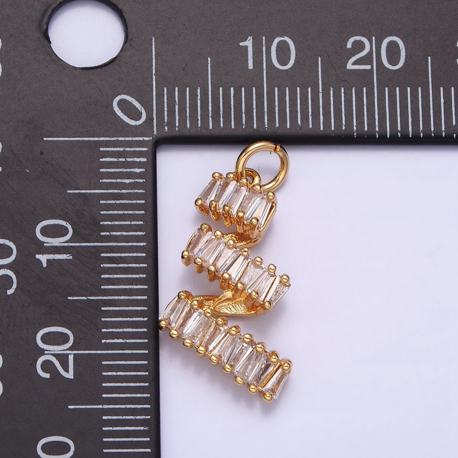 16K Gold Filled Spiral Twirl Clear Baguette CZ Lined Add-On Charm in Gold & Silver | AC1239 AC1240