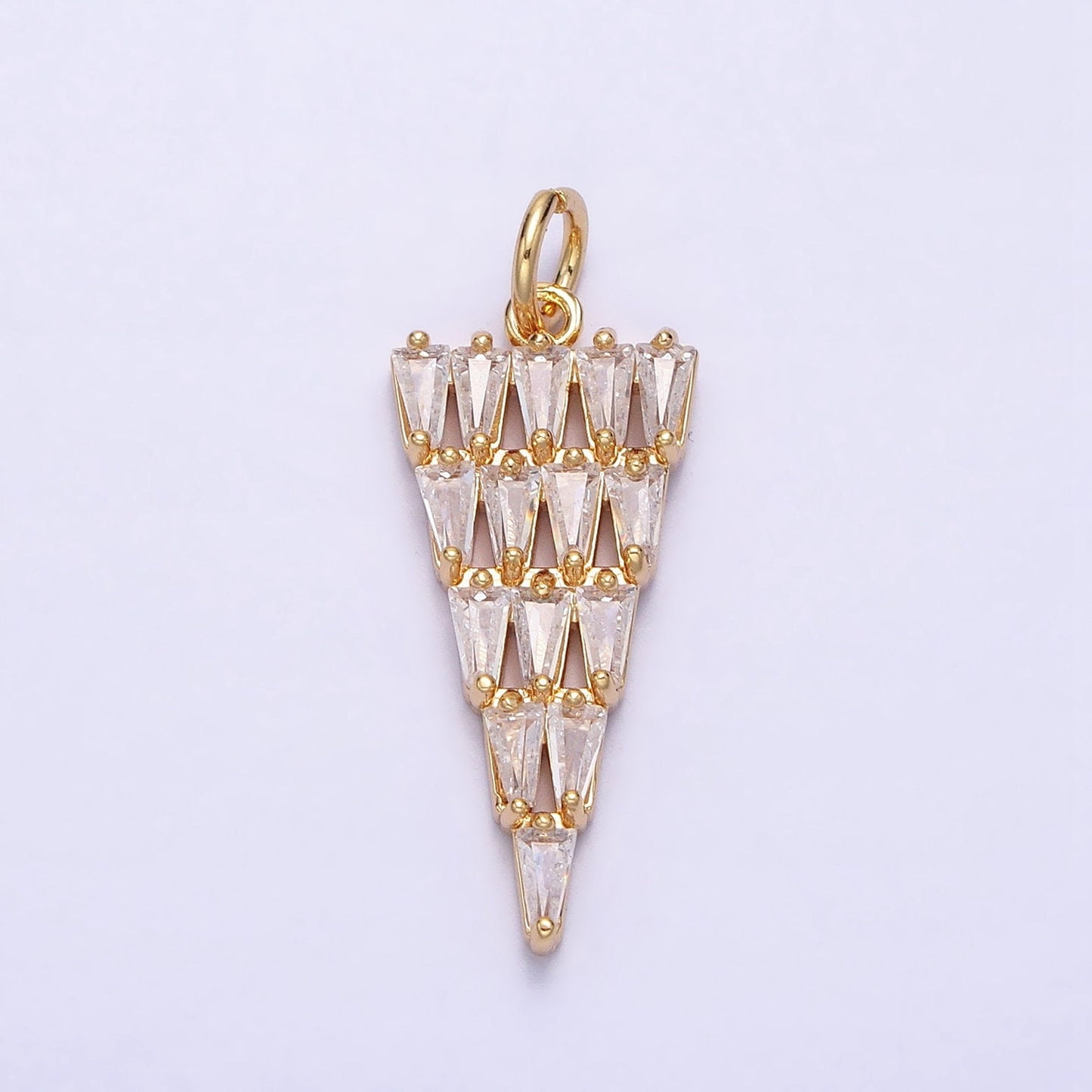 Dainty 16K Gold Filled Cone 21.5mm, 26mm Triangle Baguette Clear CZ Charm in Gold & Silver | AC1189 AC1190