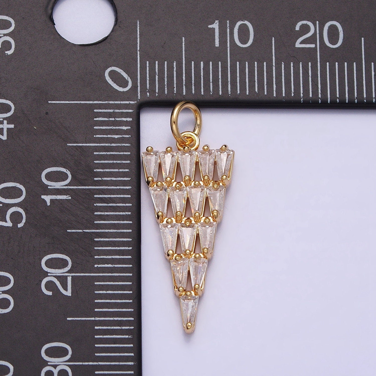 Dainty 16K Gold Filled Cone 21.5mm, 26mm Triangle Baguette Clear CZ Charm in Gold & Silver | AC1189 AC1190