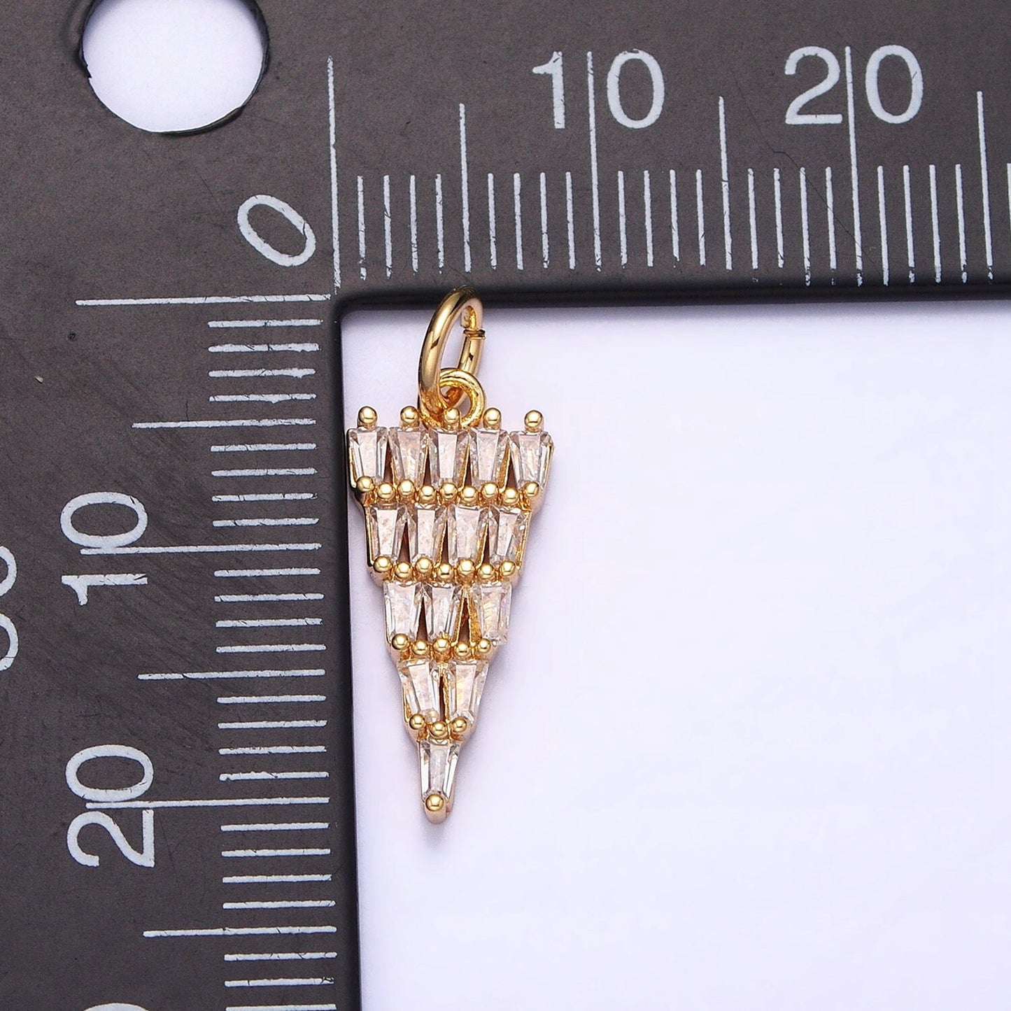 Dainty 16K Gold Filled Cone 21.5mm, 26mm Triangle Baguette Clear CZ Charm in Gold & Silver | AC1189 AC1190