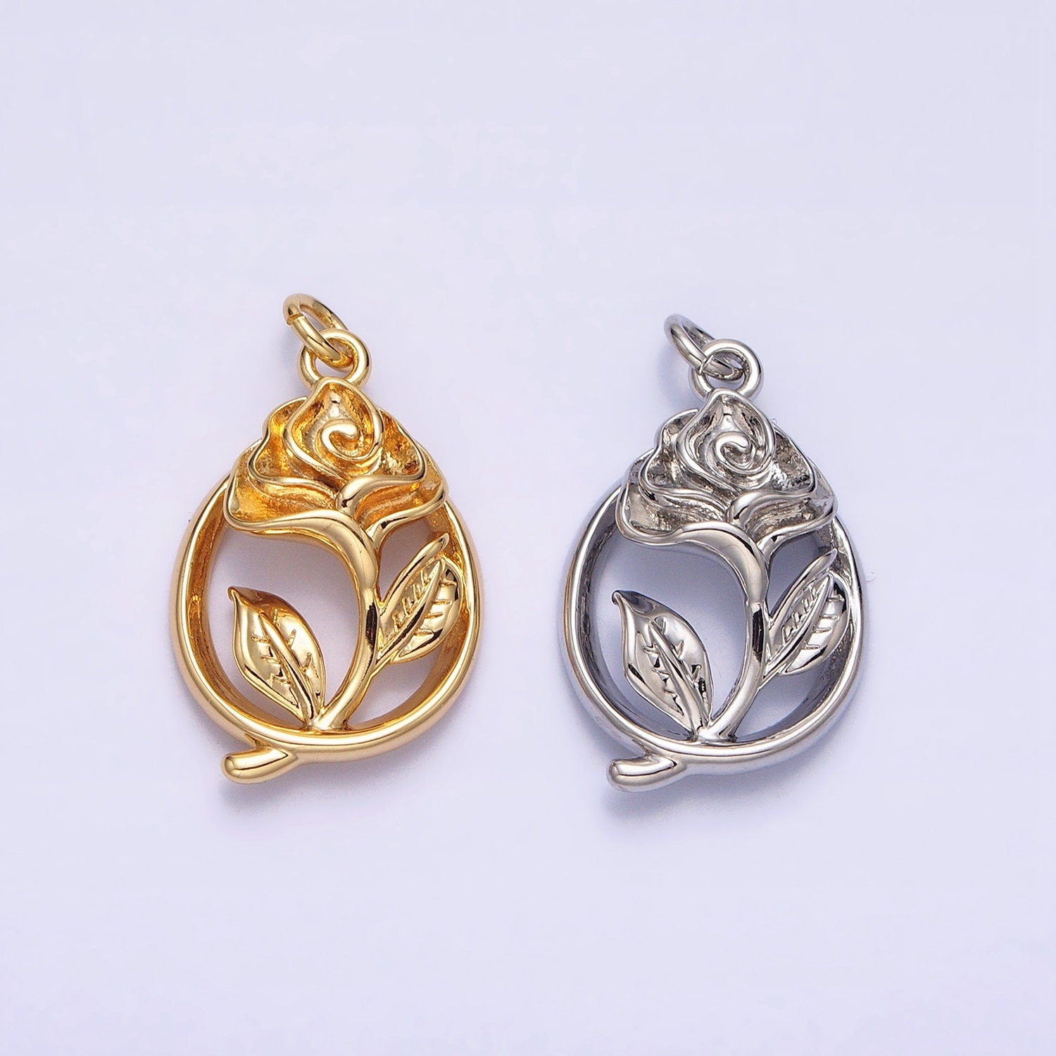 16K Gold Filled Open Flower Rose Charm | AC-477