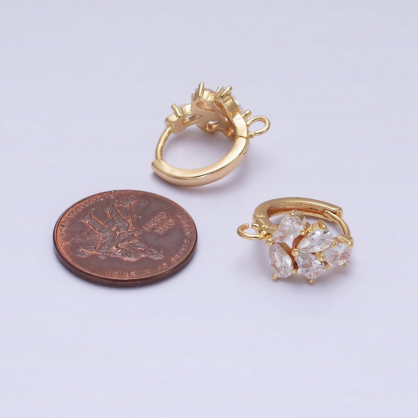 Dainty Gold One touch Huggie Earring w/ open link CZ Olive Leaf Hoop Lead Nickel free Lever back earring making Component Hoop Z292